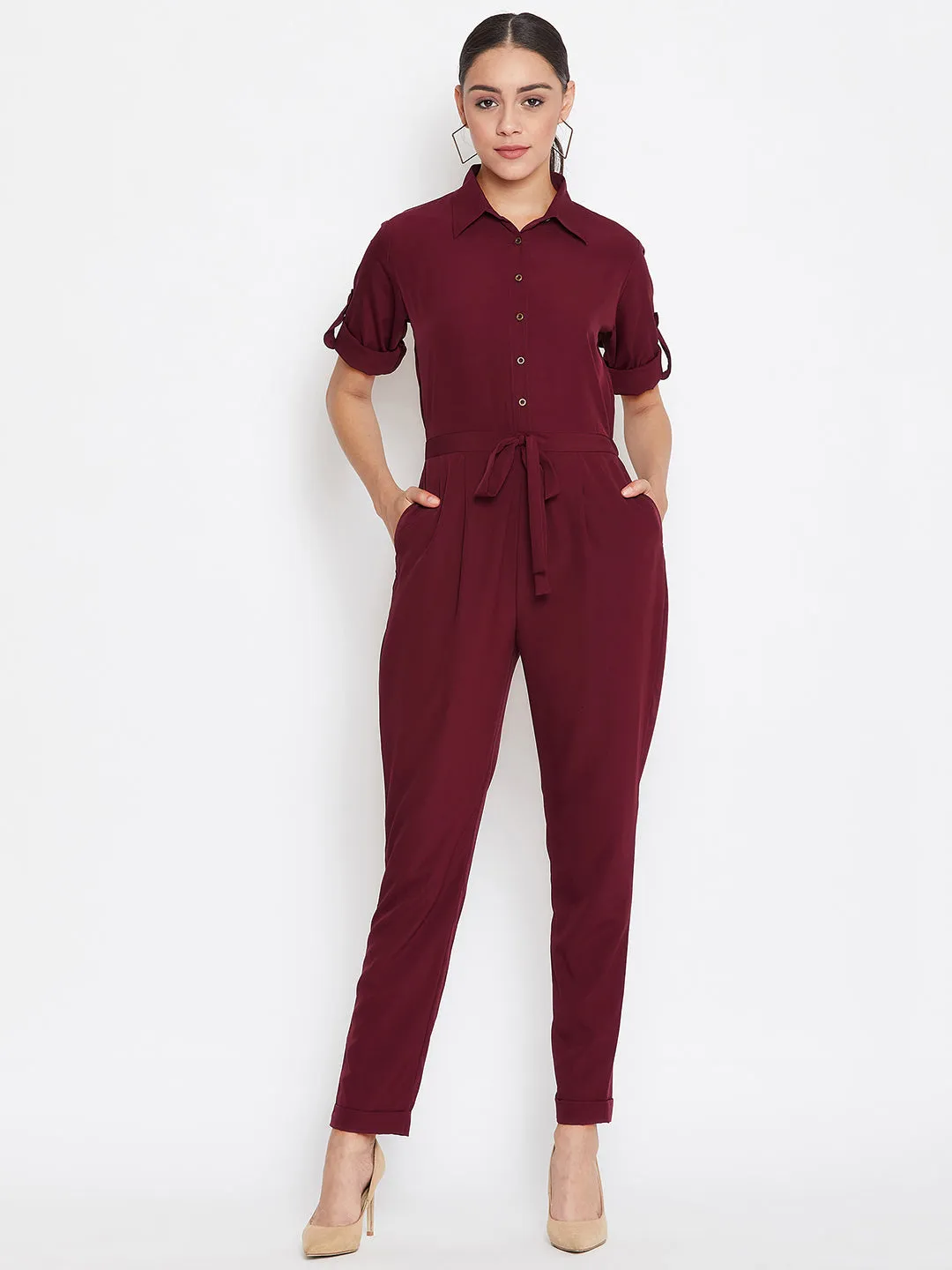 Button Down Roll-up Jumpsuit