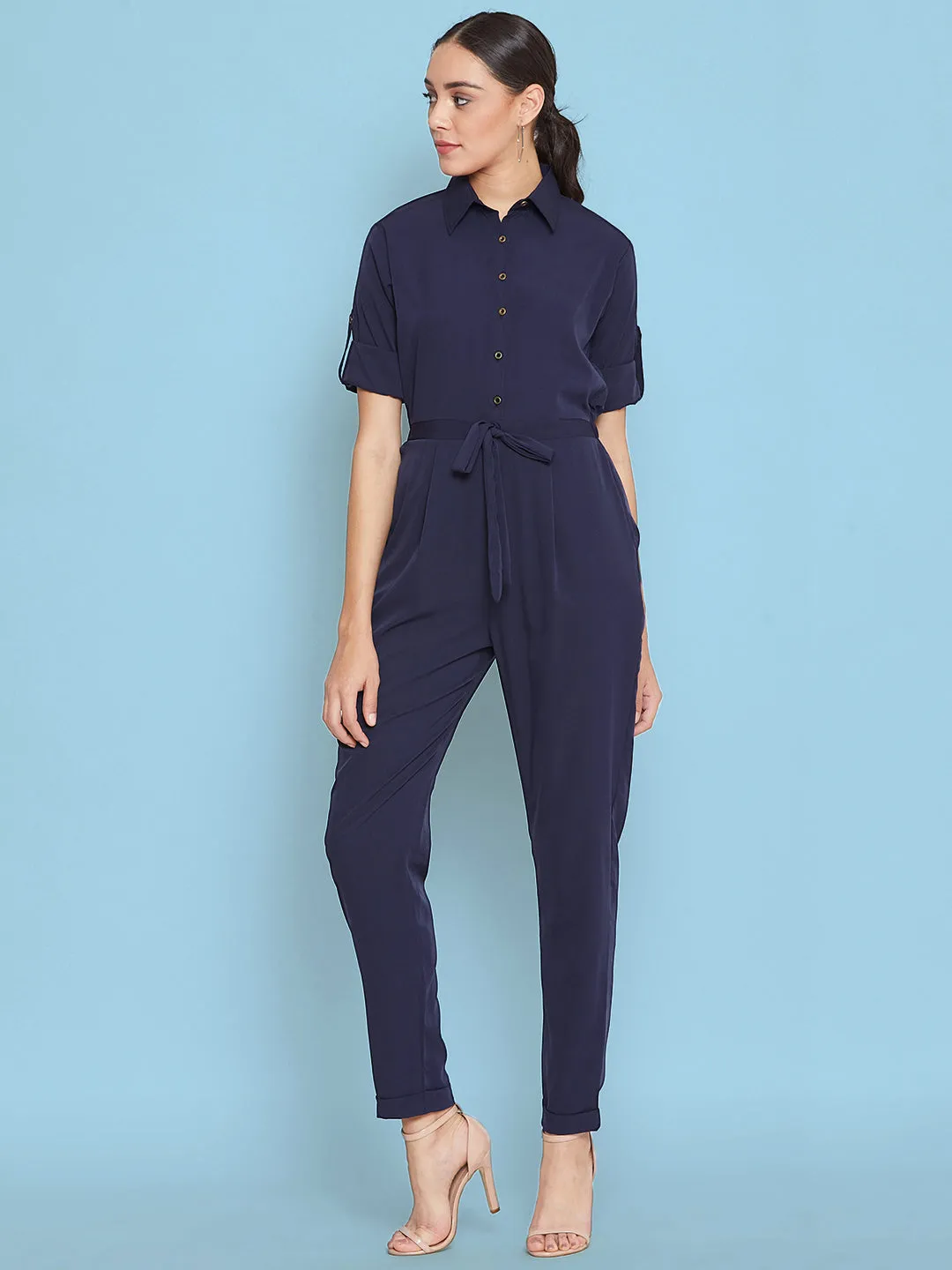 Button Down Roll-up Jumpsuit