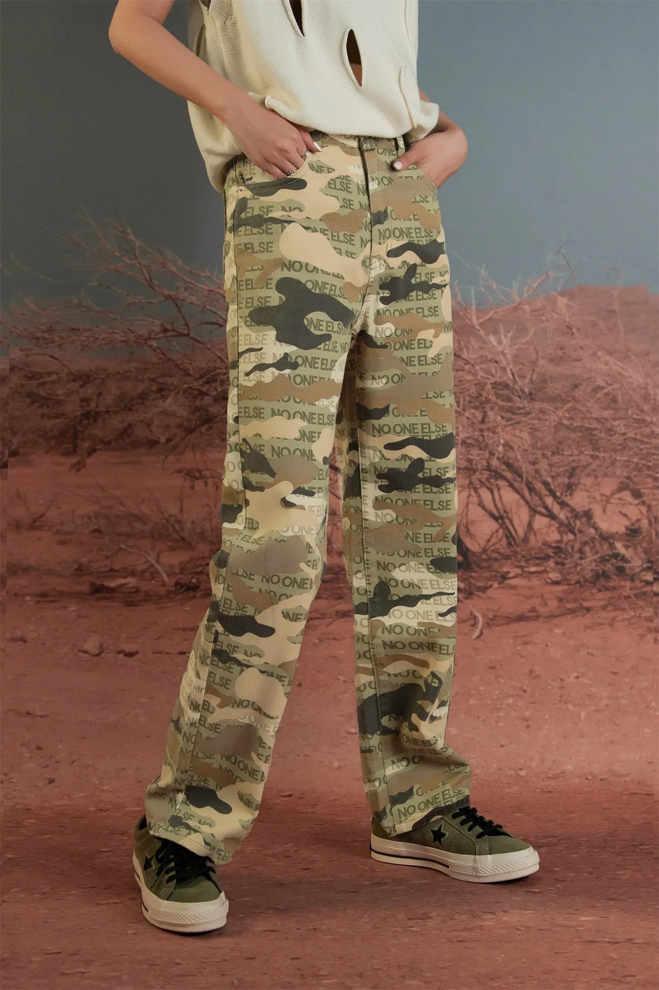 Camouflage High Waist Straight Pants