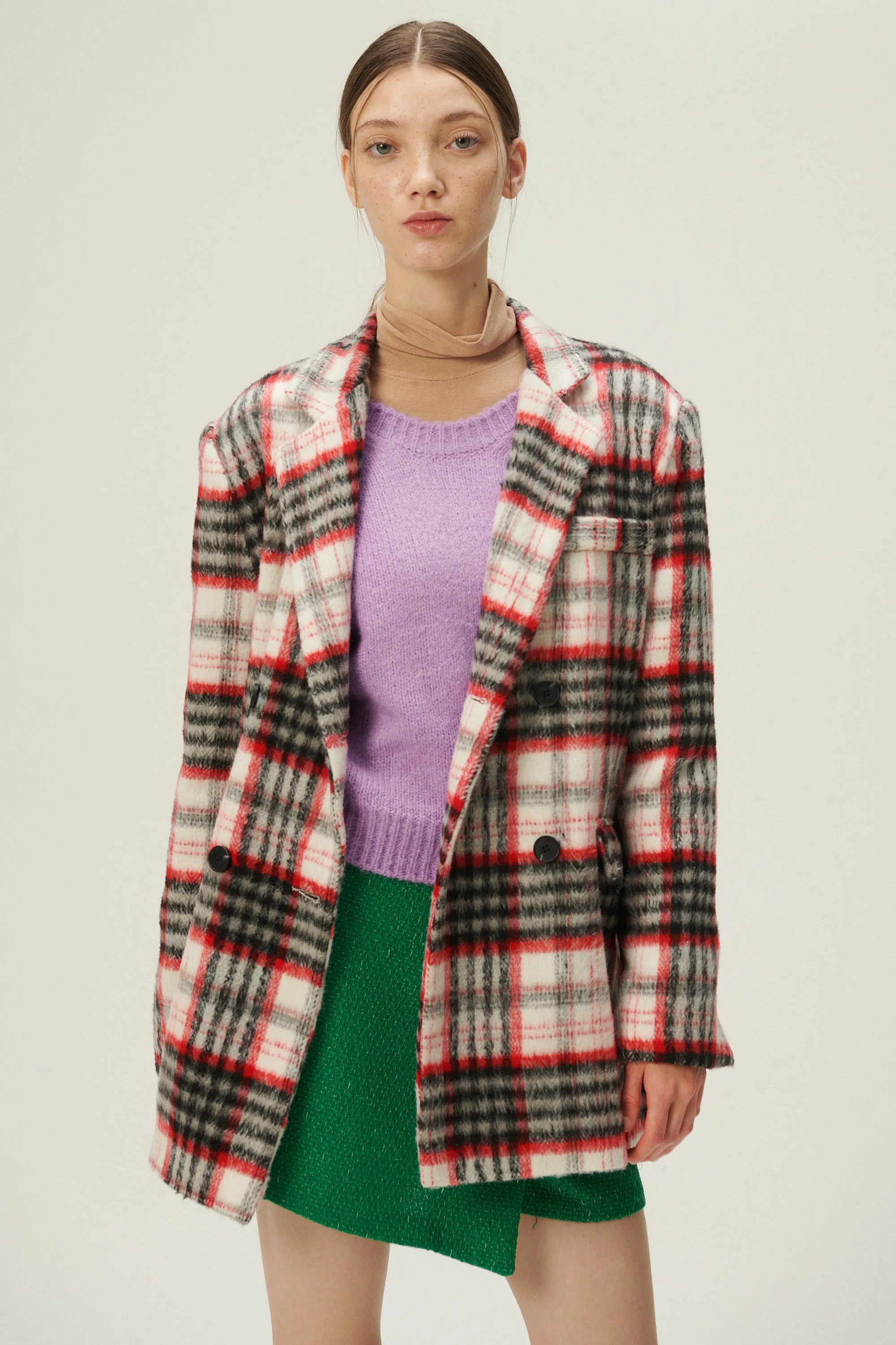 Caroline Plaid Coat w/Belt