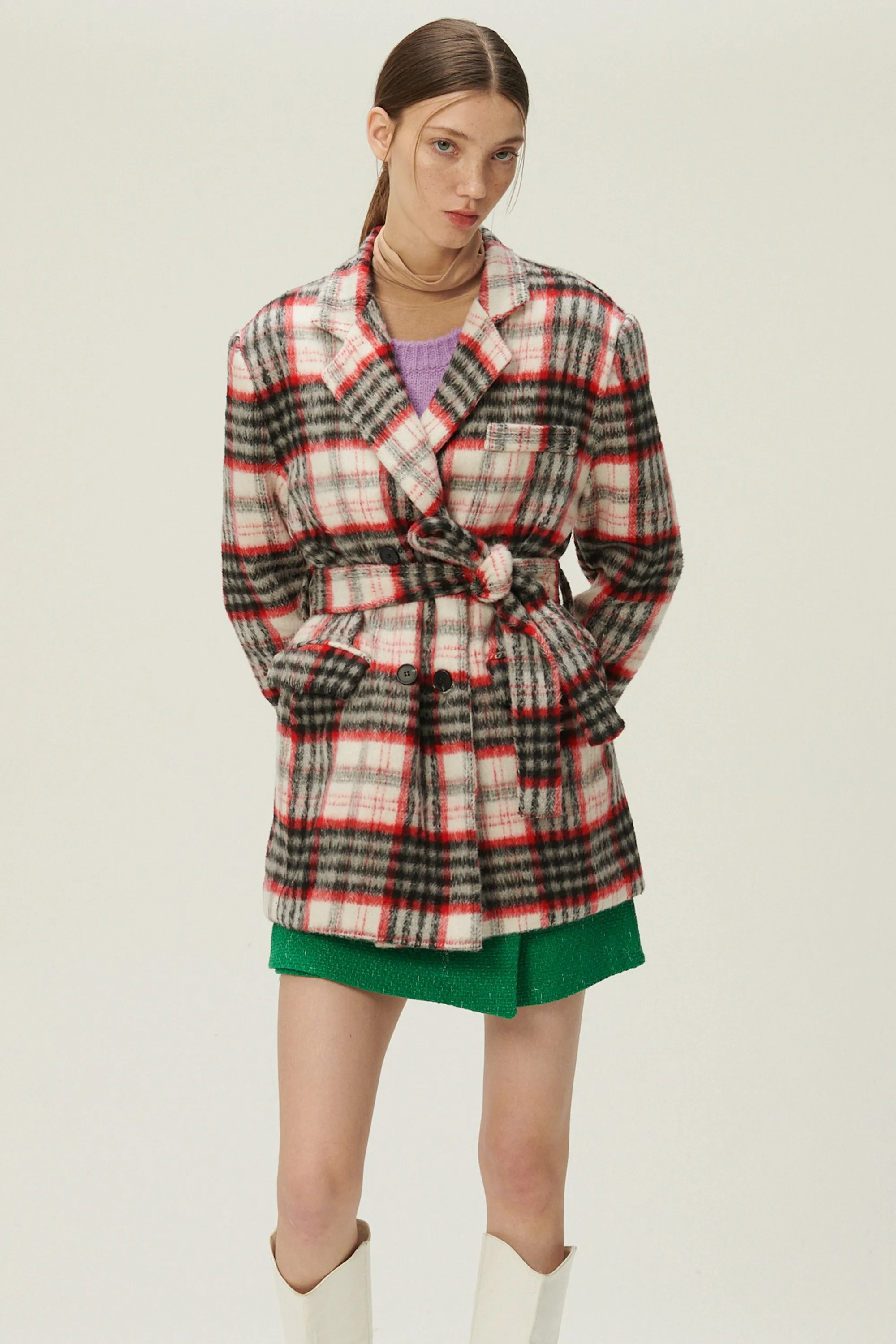 Caroline Plaid Coat w/Belt