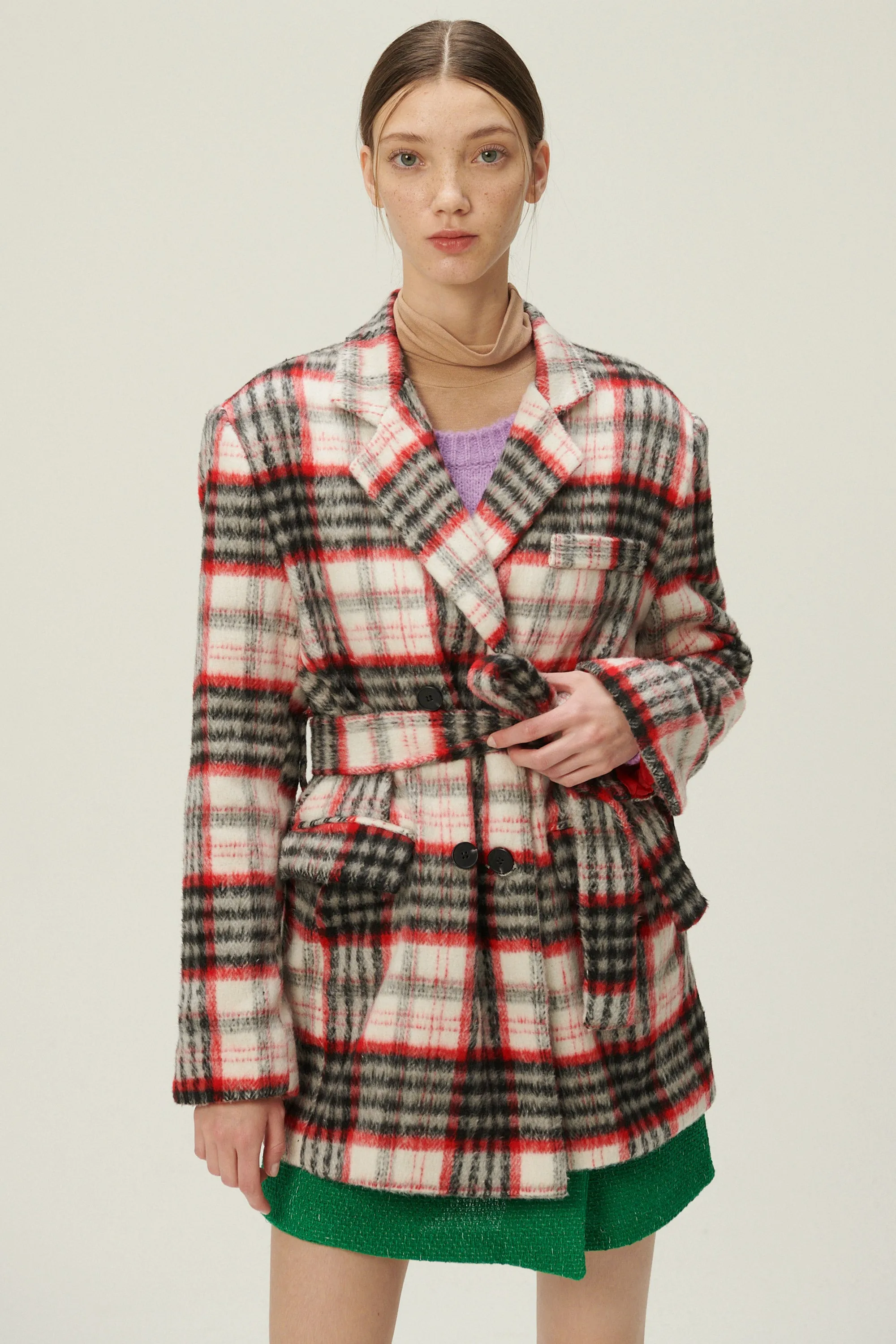 Caroline Plaid Coat w/Belt