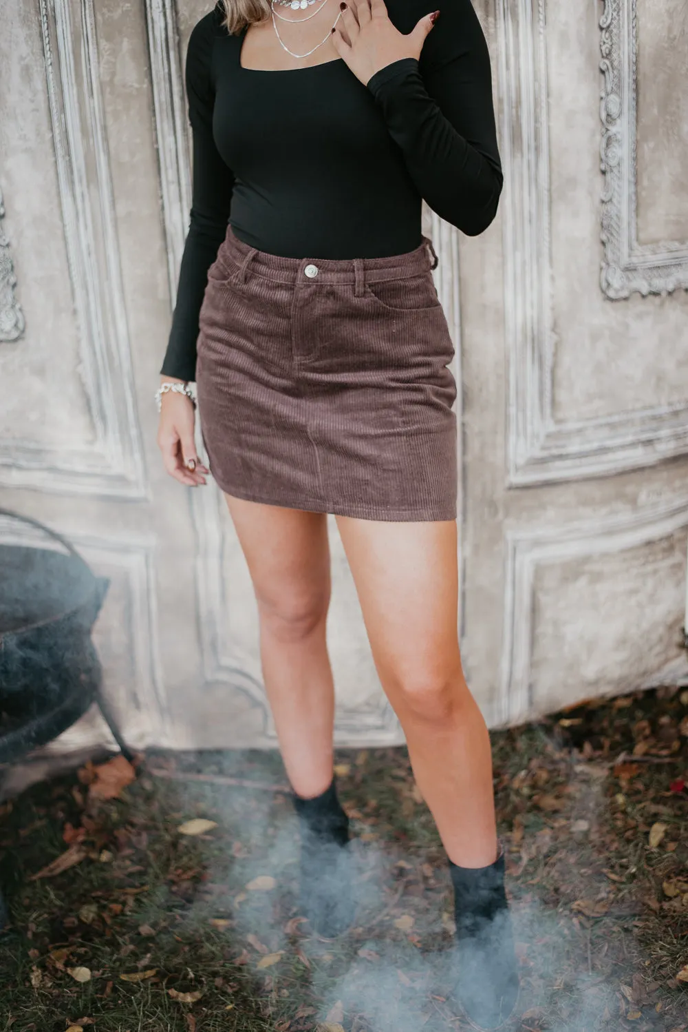 Carsynn Corduroy Skirt, Chocolate