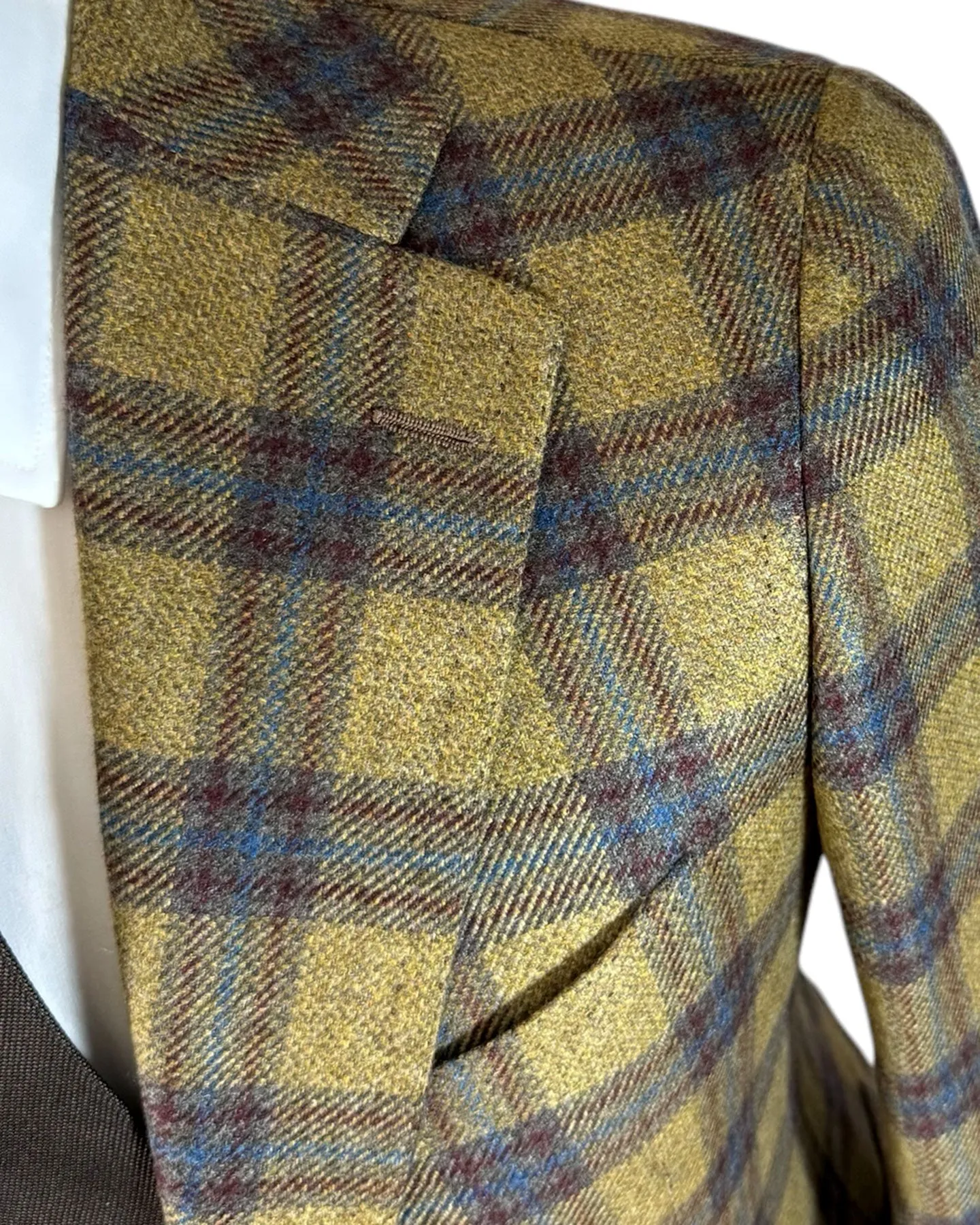 Cesare Attolini Cashmere Sport Coat Brown Royal Blue Plaid Windowpane EU 48/ US 38