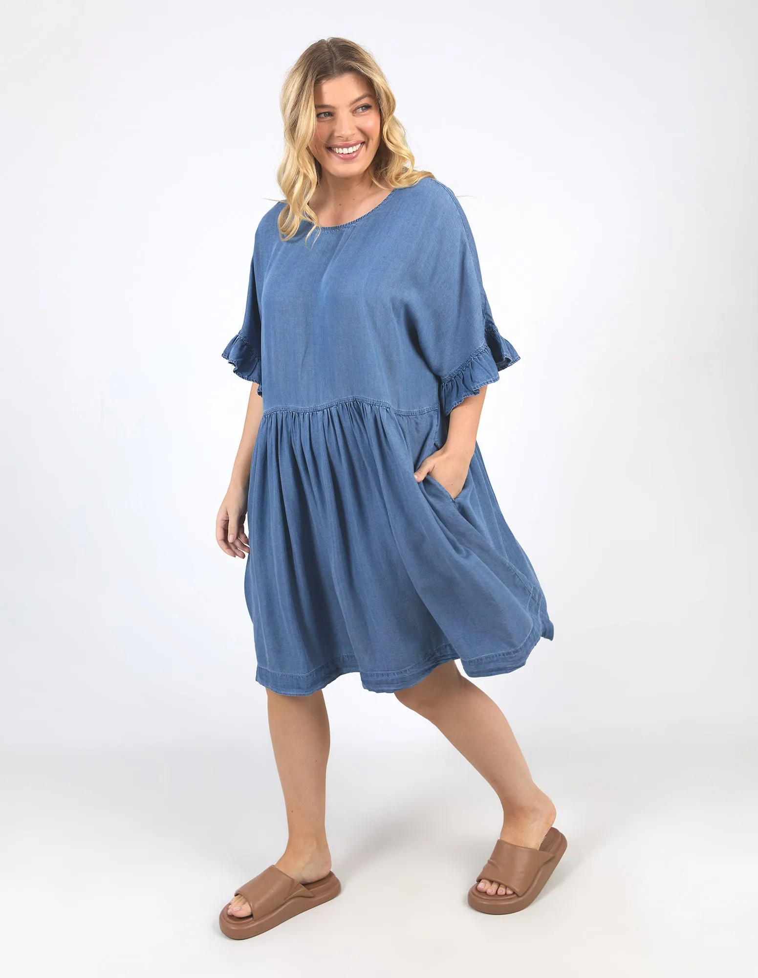 Charlie Chambray Dress Blue Wash