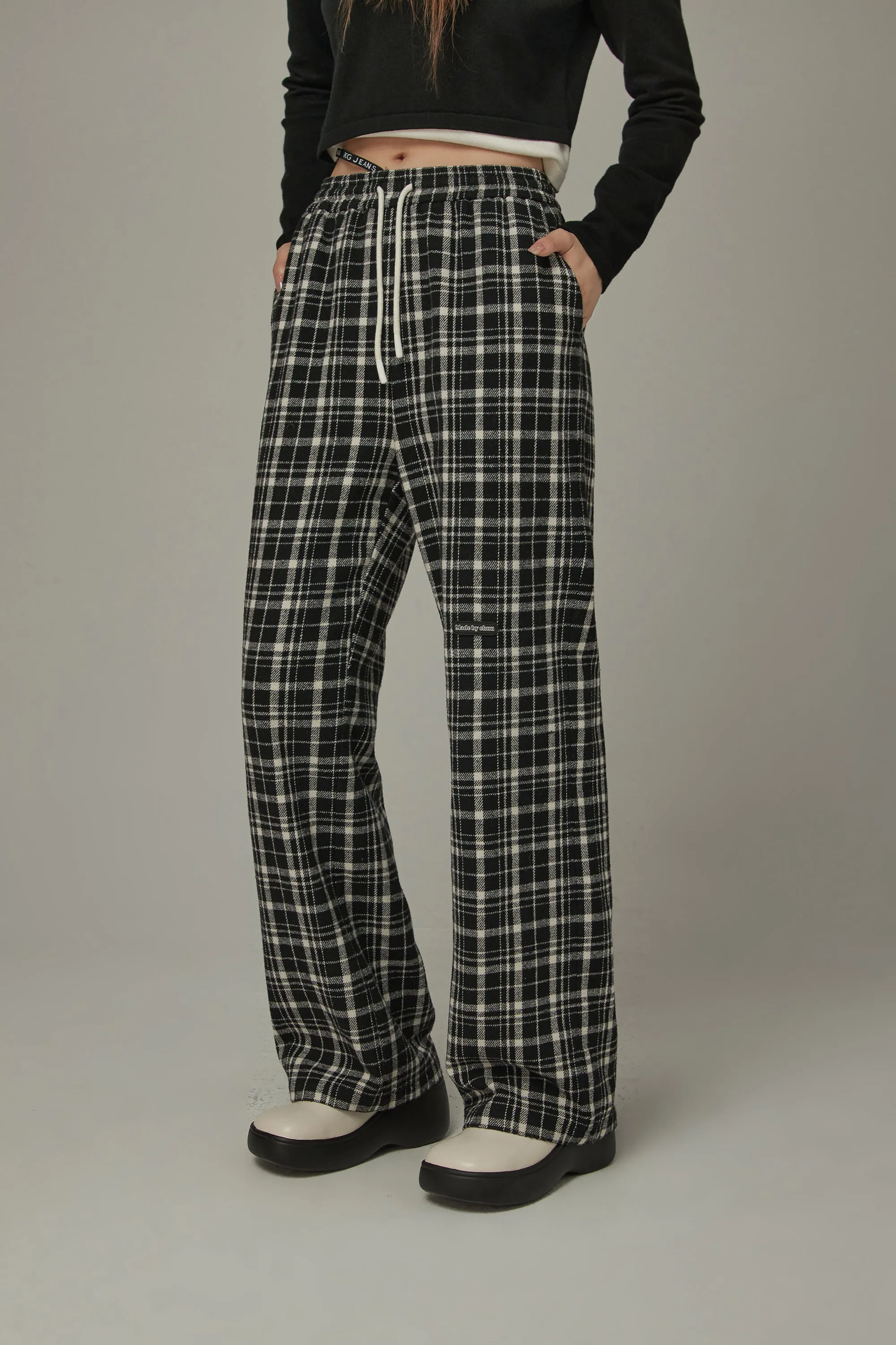 Check Drawstring Casual Pants