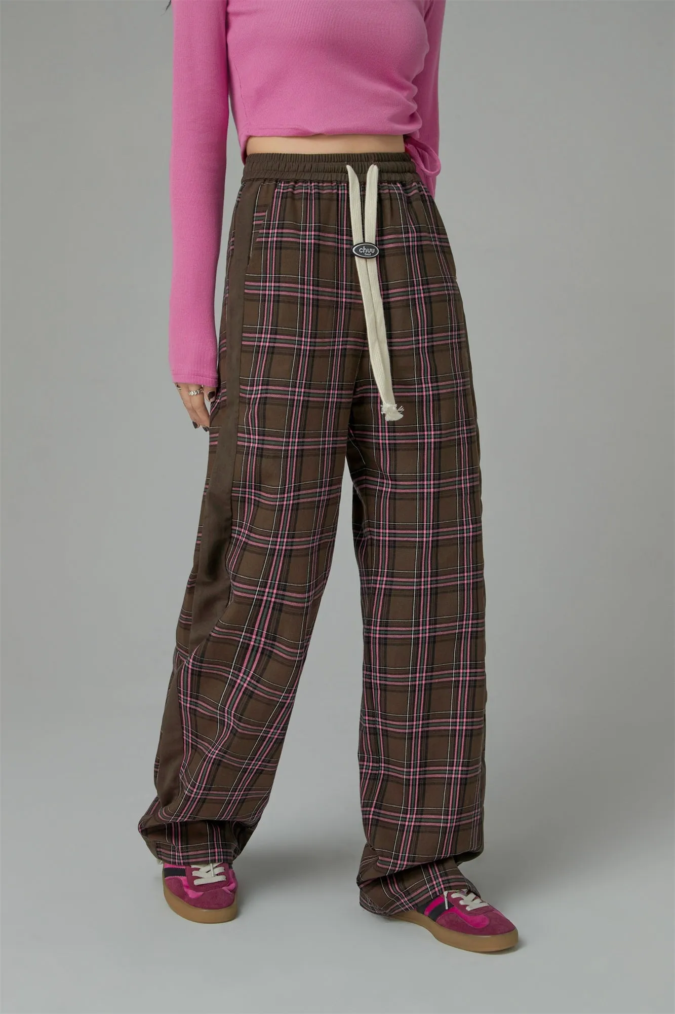 Check String Wide Casual Pants