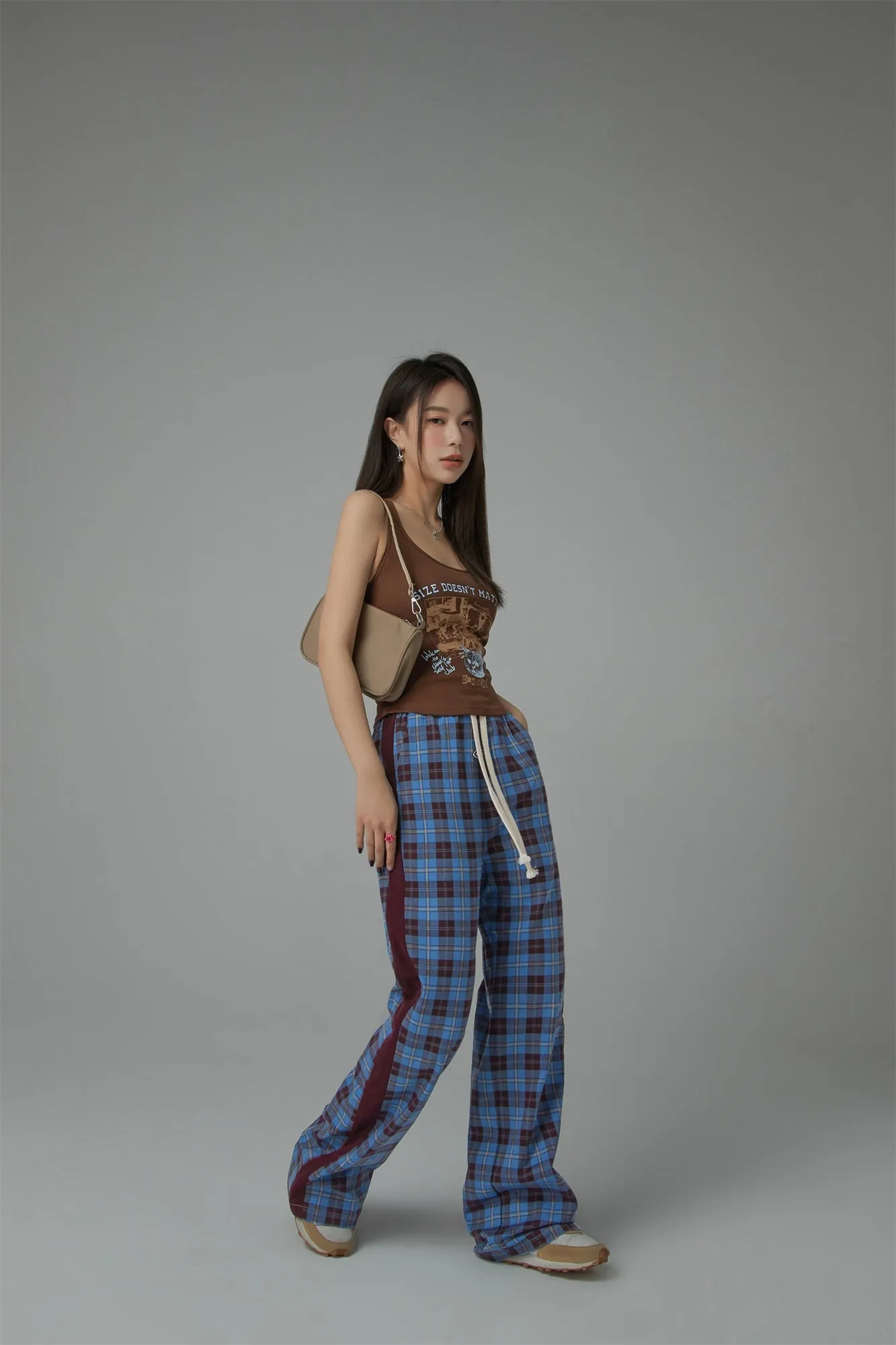 Check String Wide Casual Pants