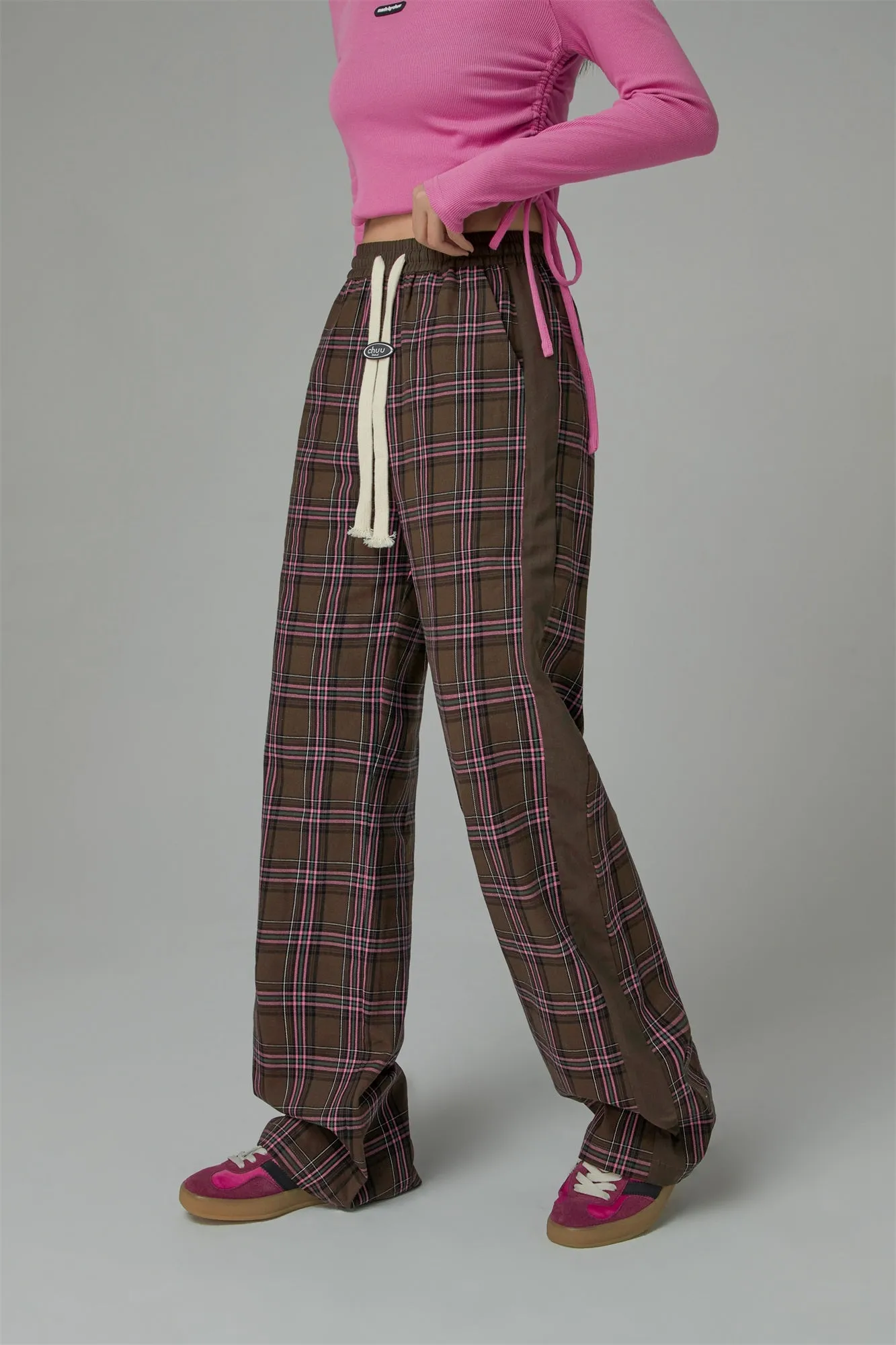 Check String Wide Casual Pants