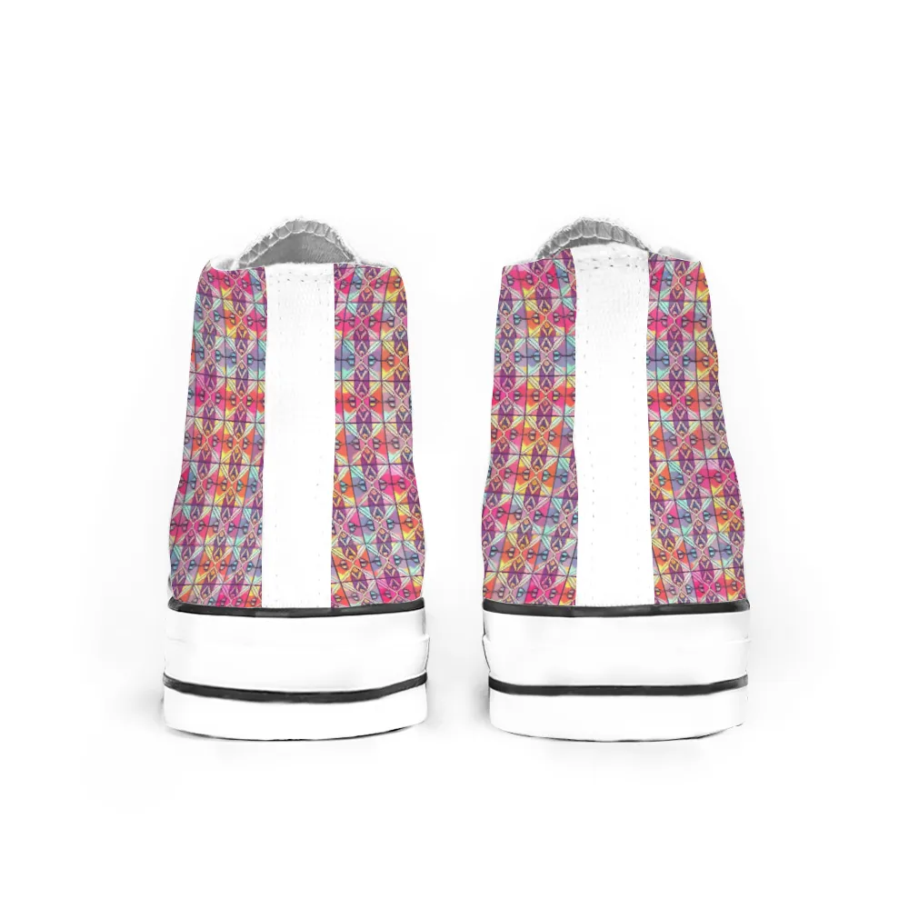 Checkered Pattern Collection - Classic Unisex High Top Canvas Sneakers