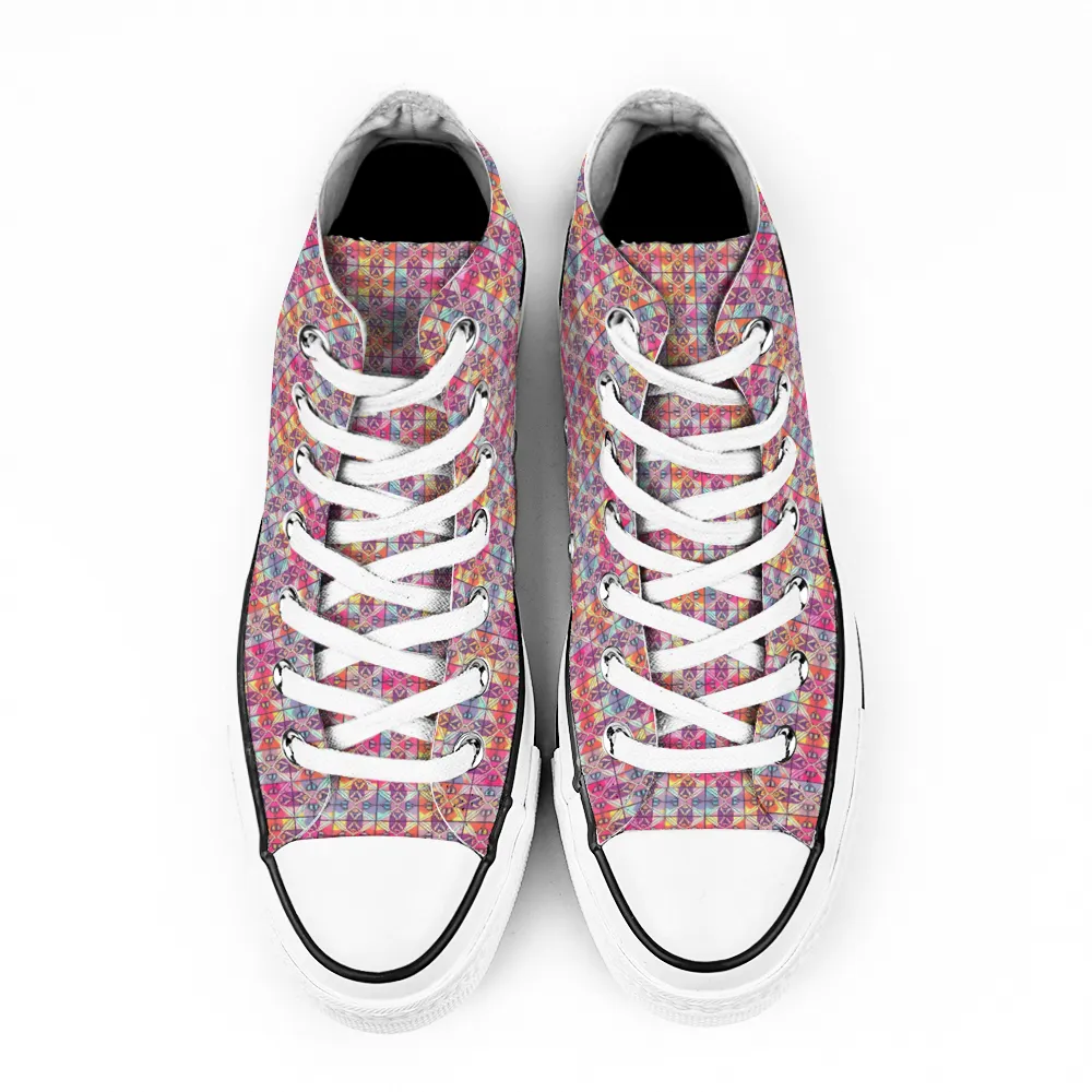 Checkered Pattern Collection - Classic Unisex High Top Canvas Sneakers