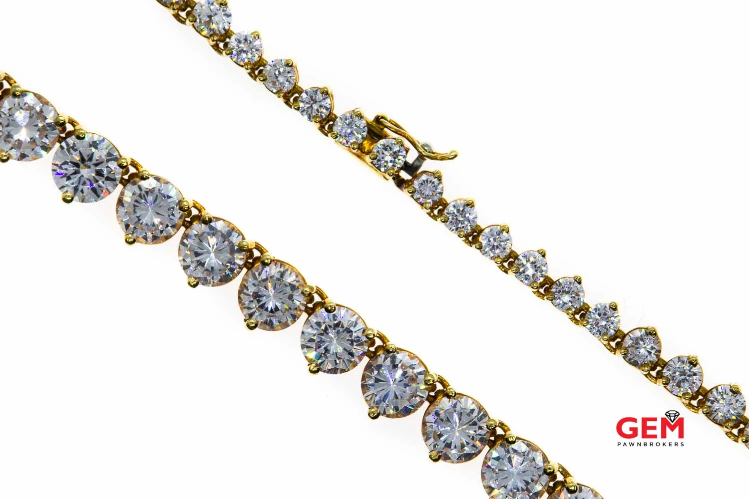 Cubic Zirconia 18k 750 Yellow Gold Graduated CZ Tennis Necklace Chain