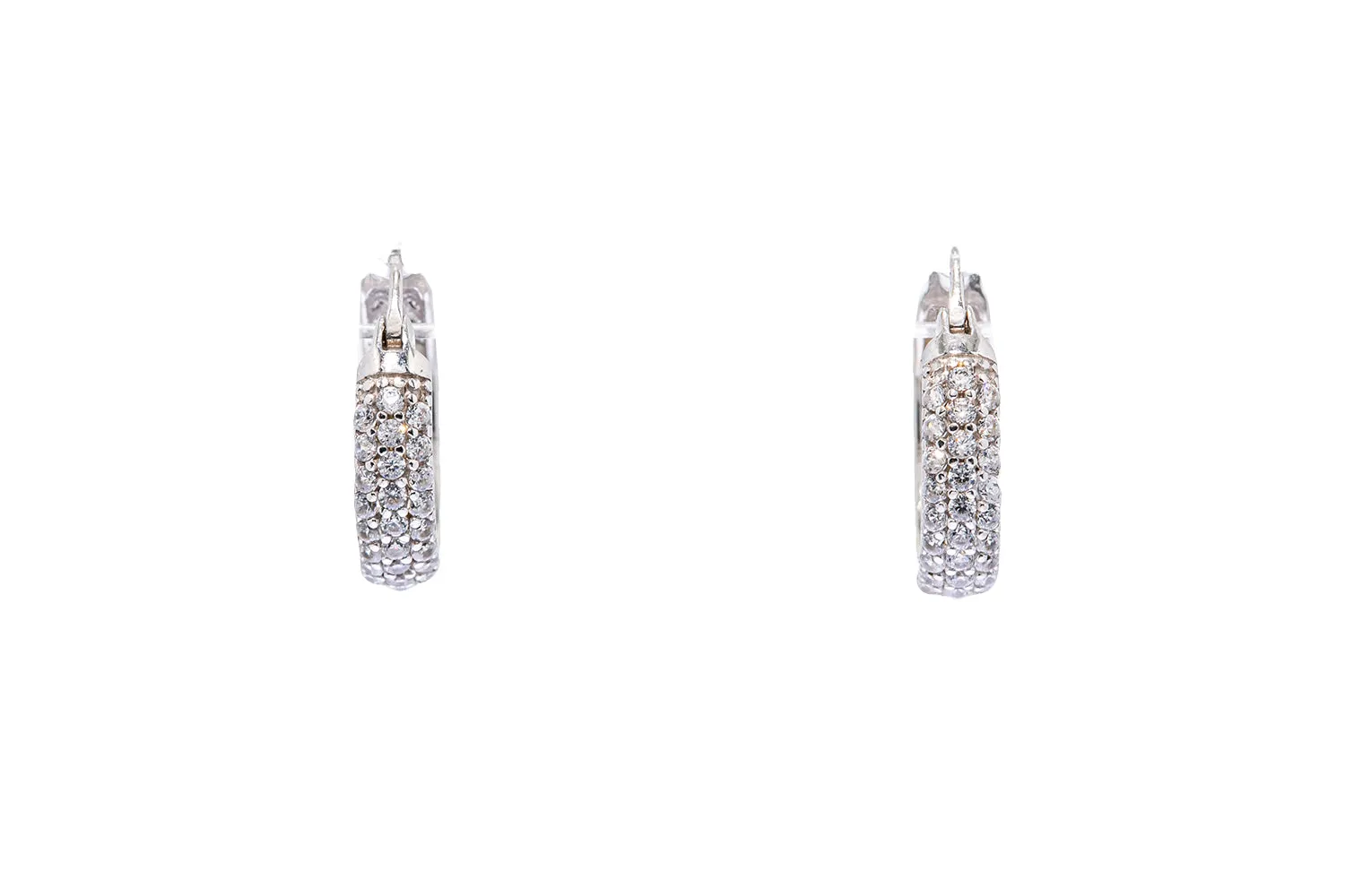 Cubic Zirconia Small Pave Hoops Solid 14K 585 White Gold Pair of CZ Earrings