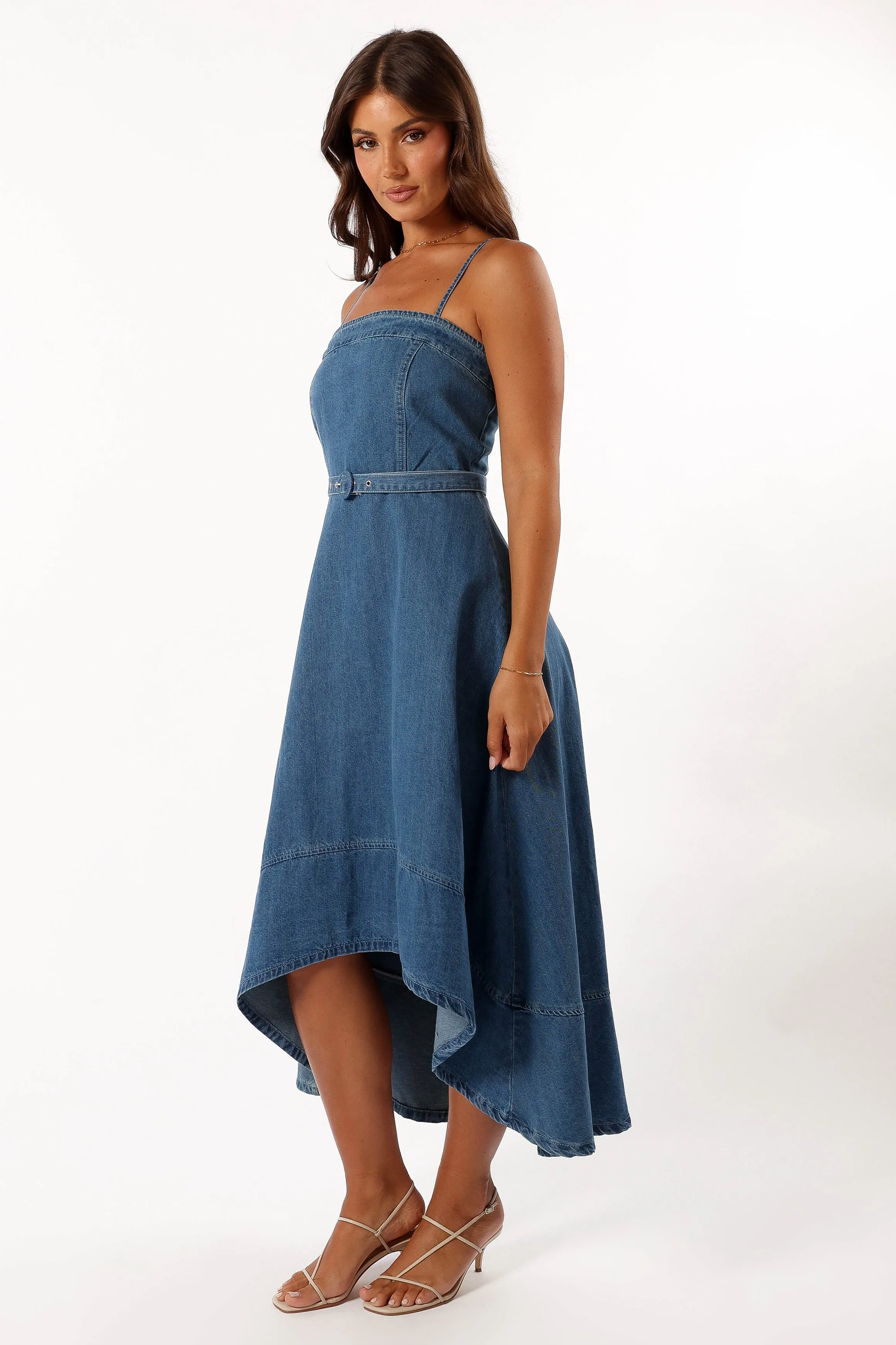 Cyrus Belted Midi Dress - Denim