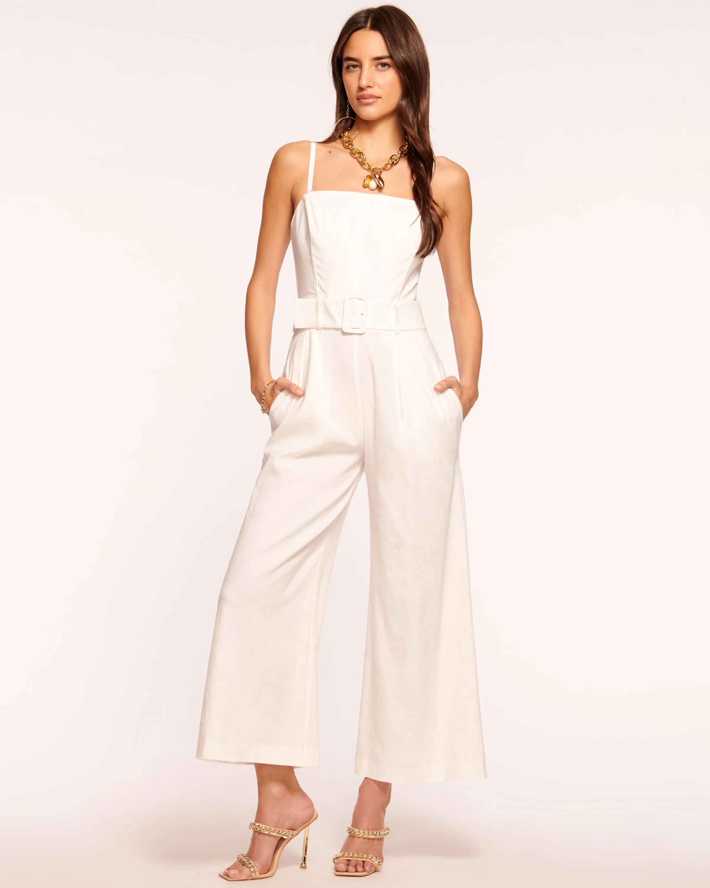 Delia Cropped Belted Jumpsuit