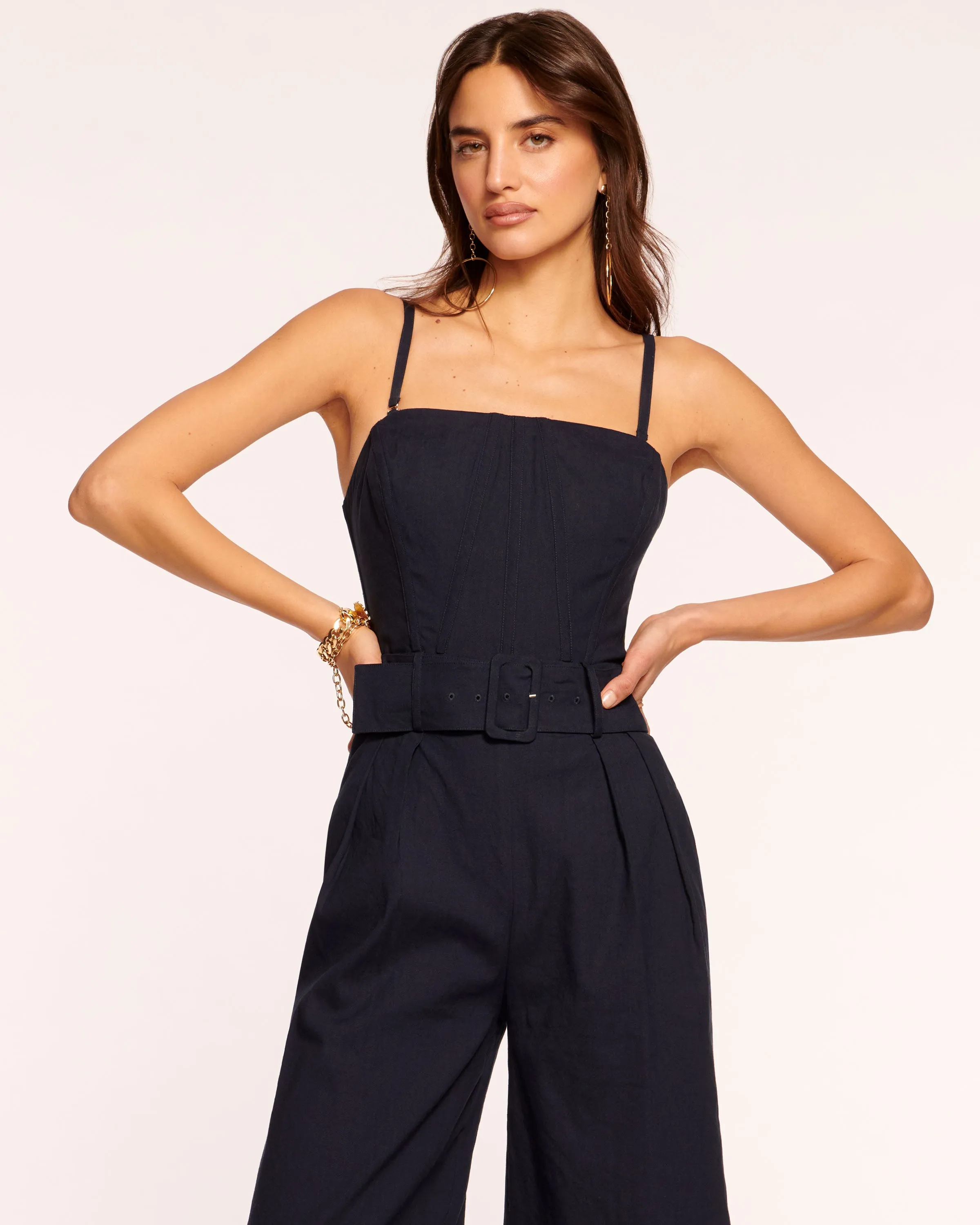 Delia Cropped Belted Jumpsuit