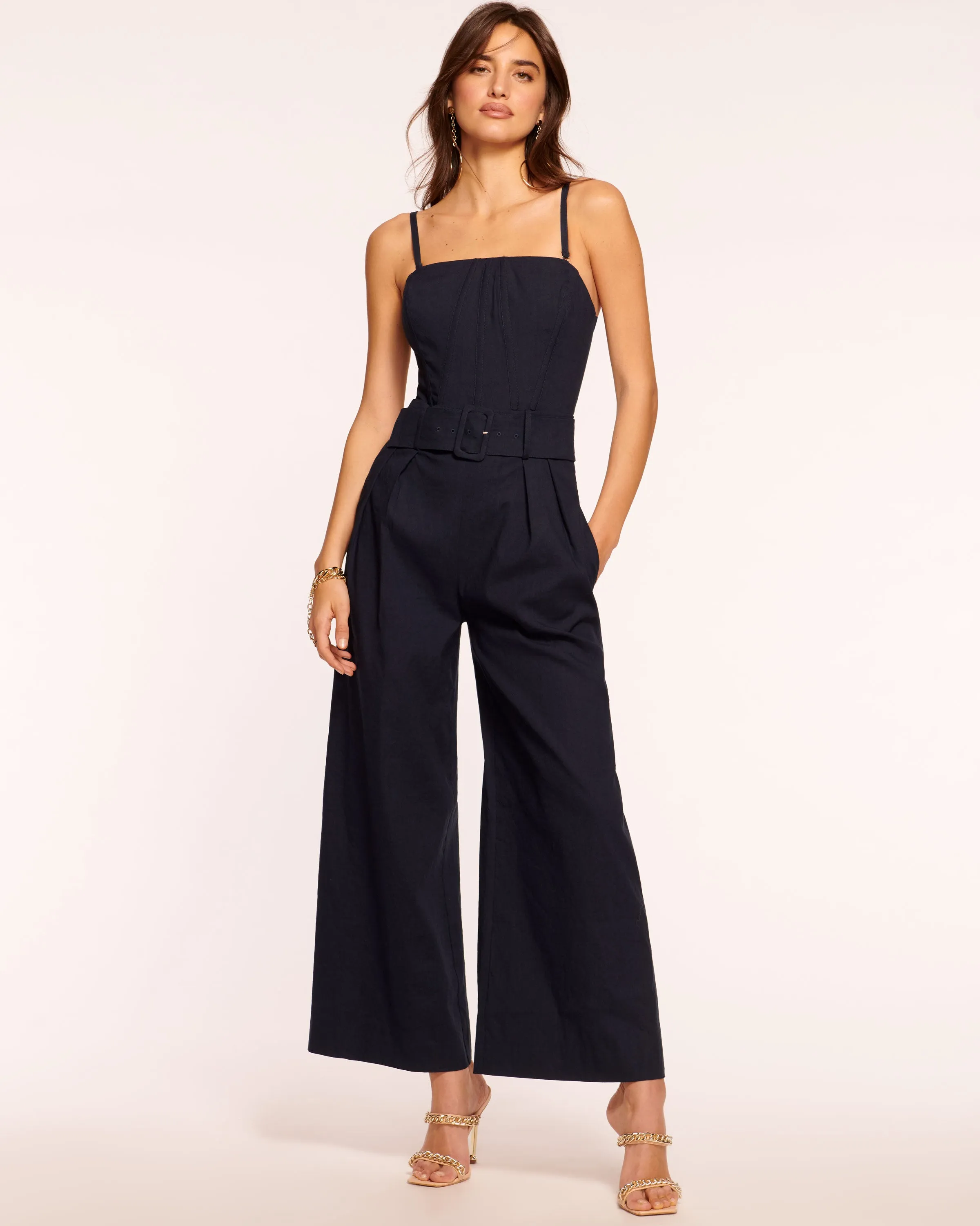 Delia Cropped Belted Jumpsuit