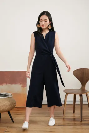 Donina Tie-front Jumpsuit in Navy Blue