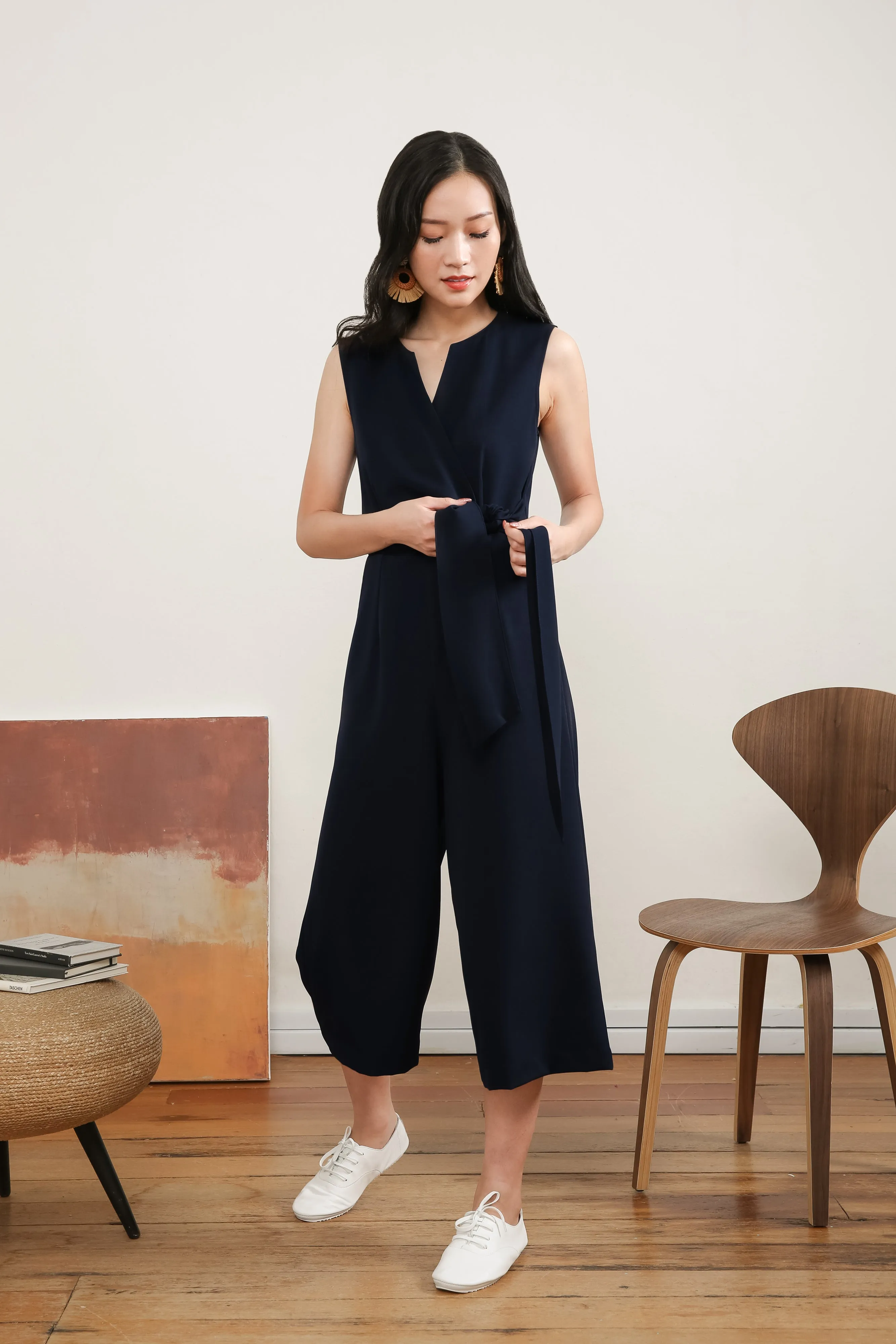 Donina Tie-front Jumpsuit in Navy Blue