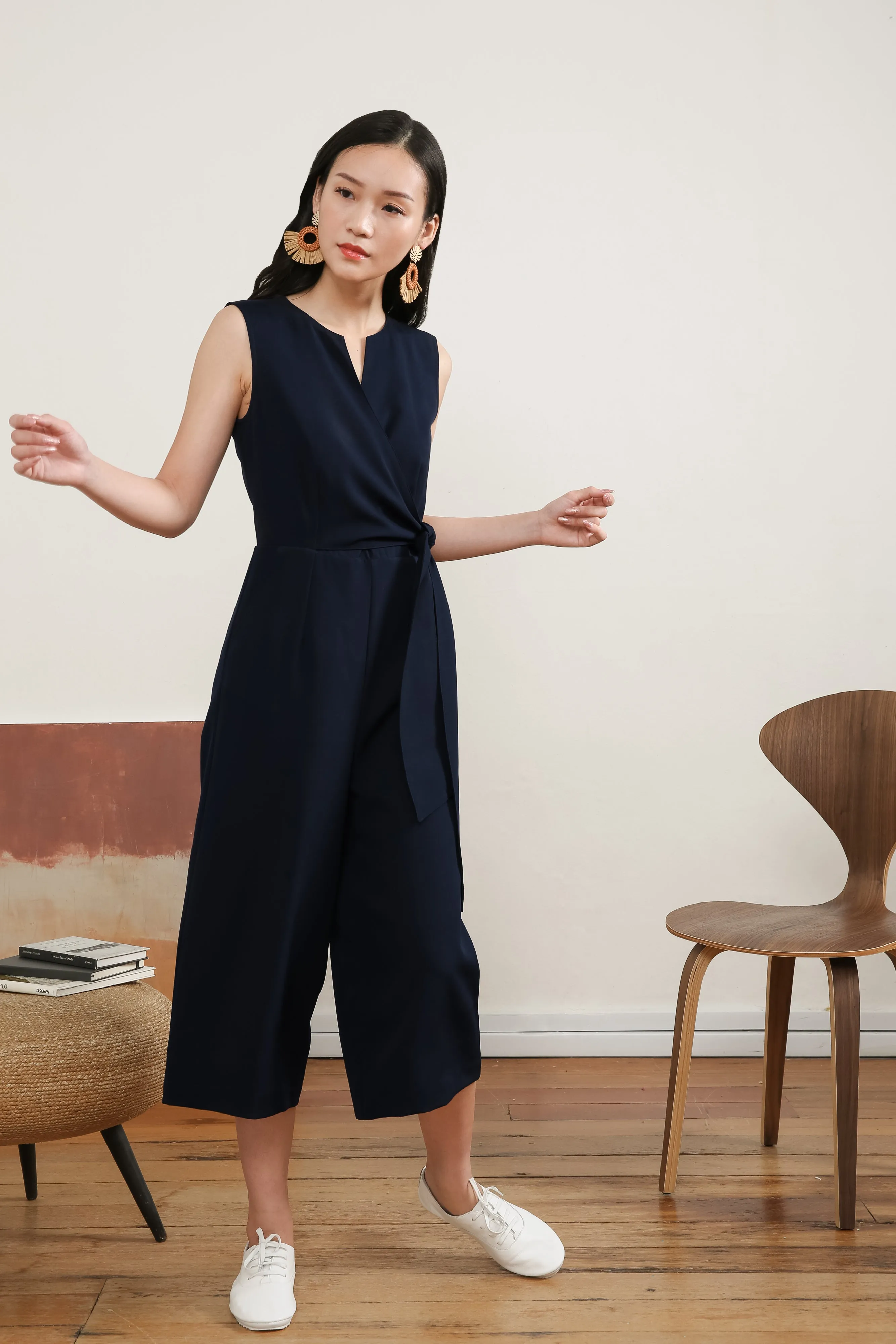 Donina Tie-front Jumpsuit in Navy Blue