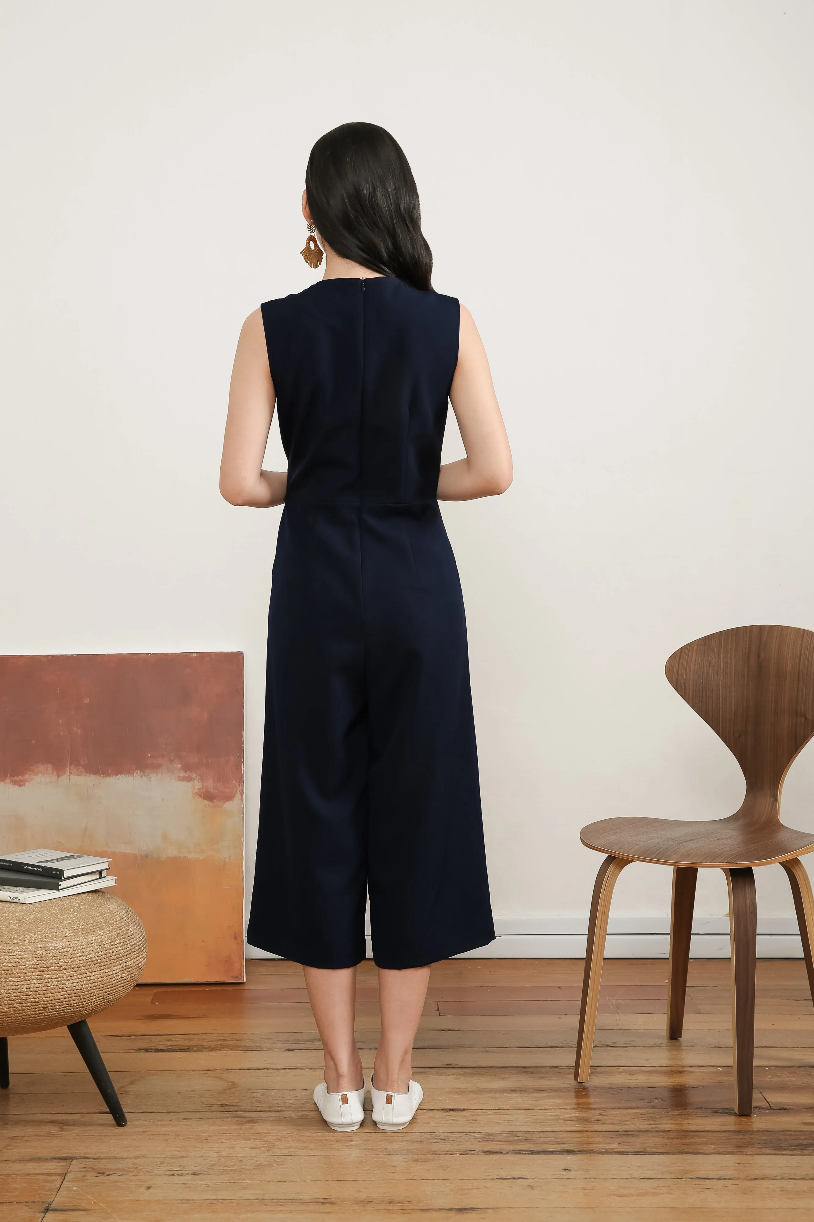 Donina Tie-front Jumpsuit in Navy Blue