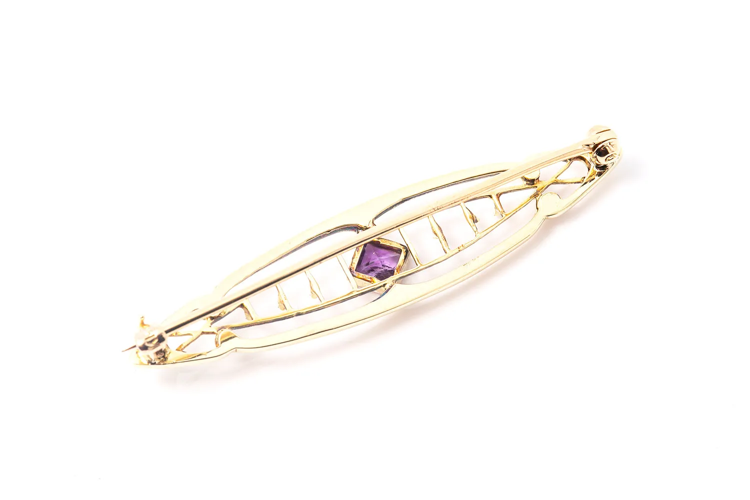 Edwardian Amethyst 14k 585 Yellow Gold Lapel Pin Brooch