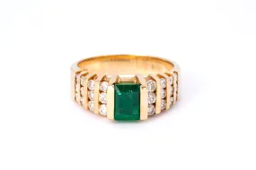 Effy Emerald & Graduated Diamond Cocktail Cluster 14K 585 Yellow Gold Ring 8 1/2