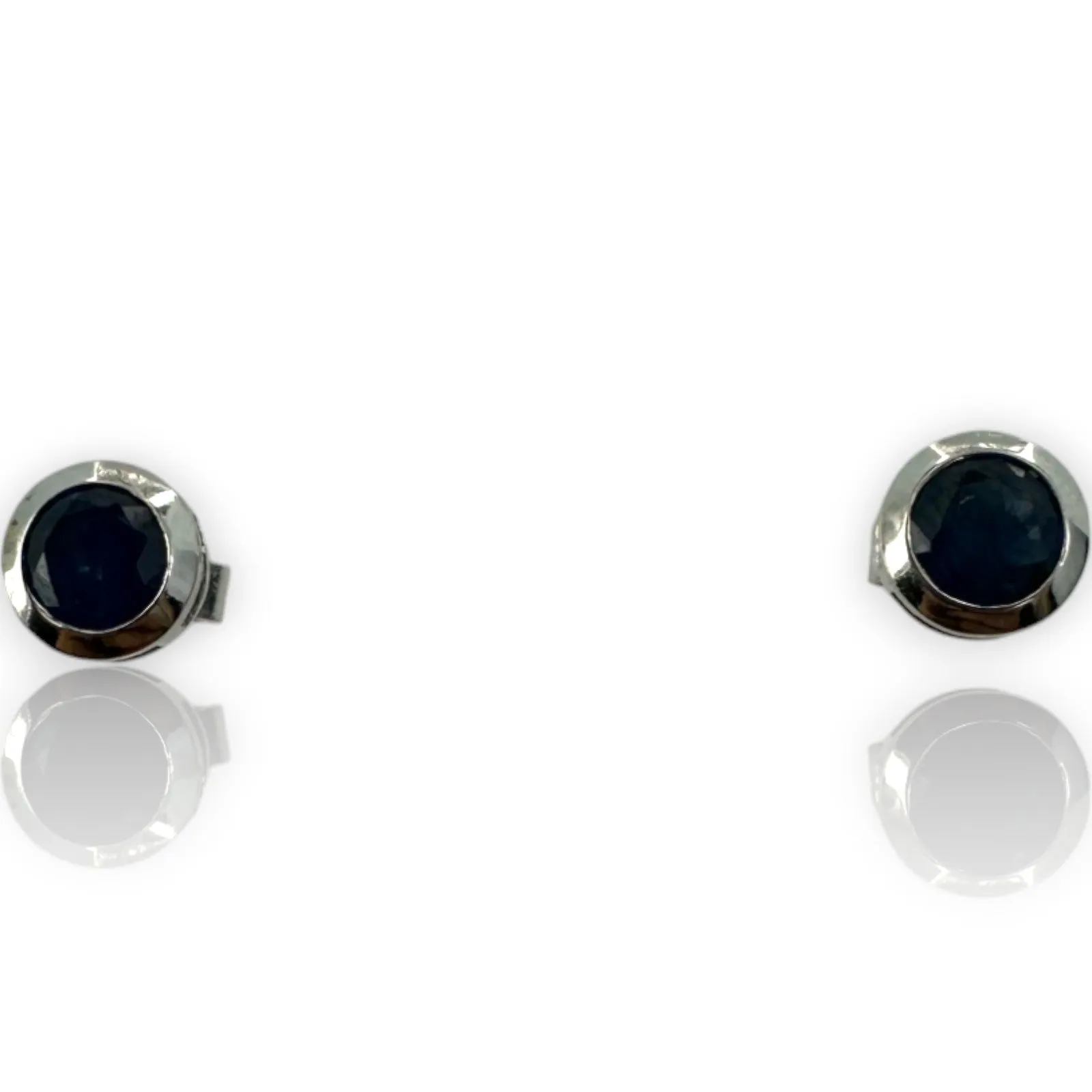 EFFY Jewelry Signed Blue Sapphire Bezel Set Solid 14kt White Gold Pierced Post Stud Earrings With Original Backs