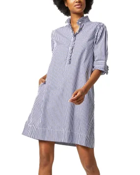 Elbow Sleeved Frill Dress (Navy Bengal Stripe)