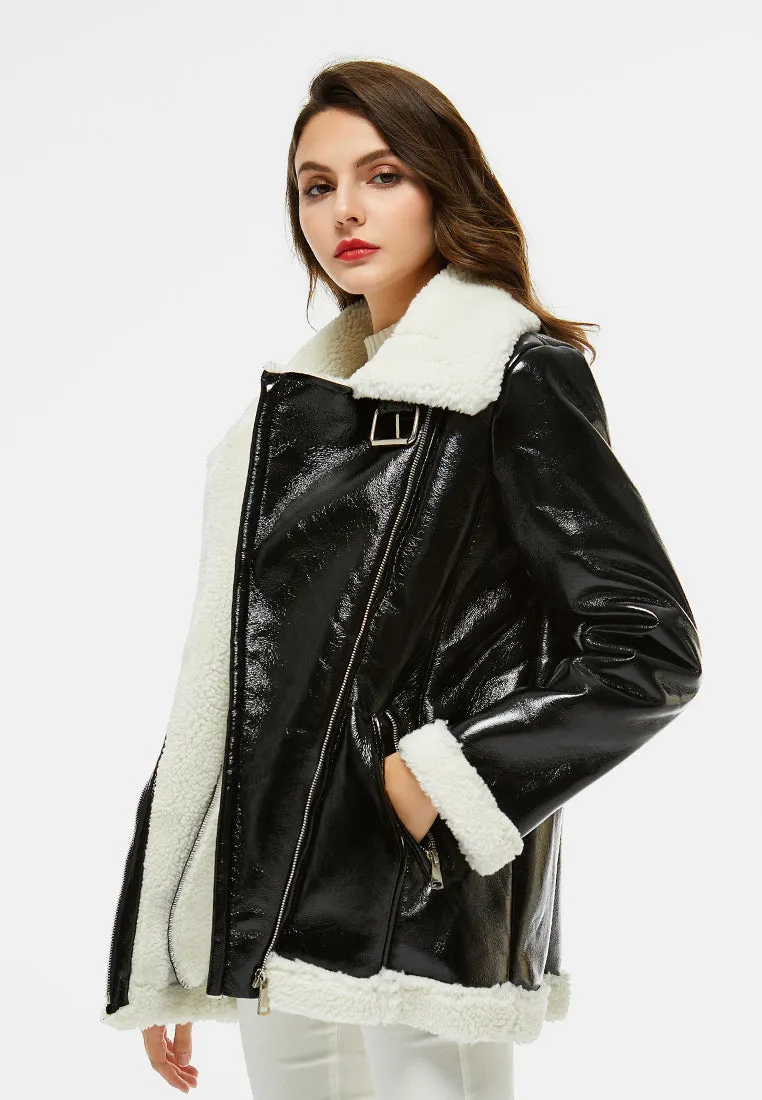 faux leather fur lined jacket