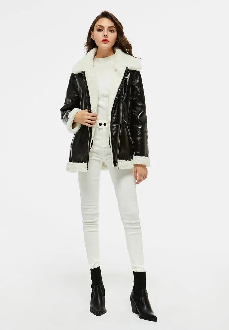 faux leather fur lined jacket