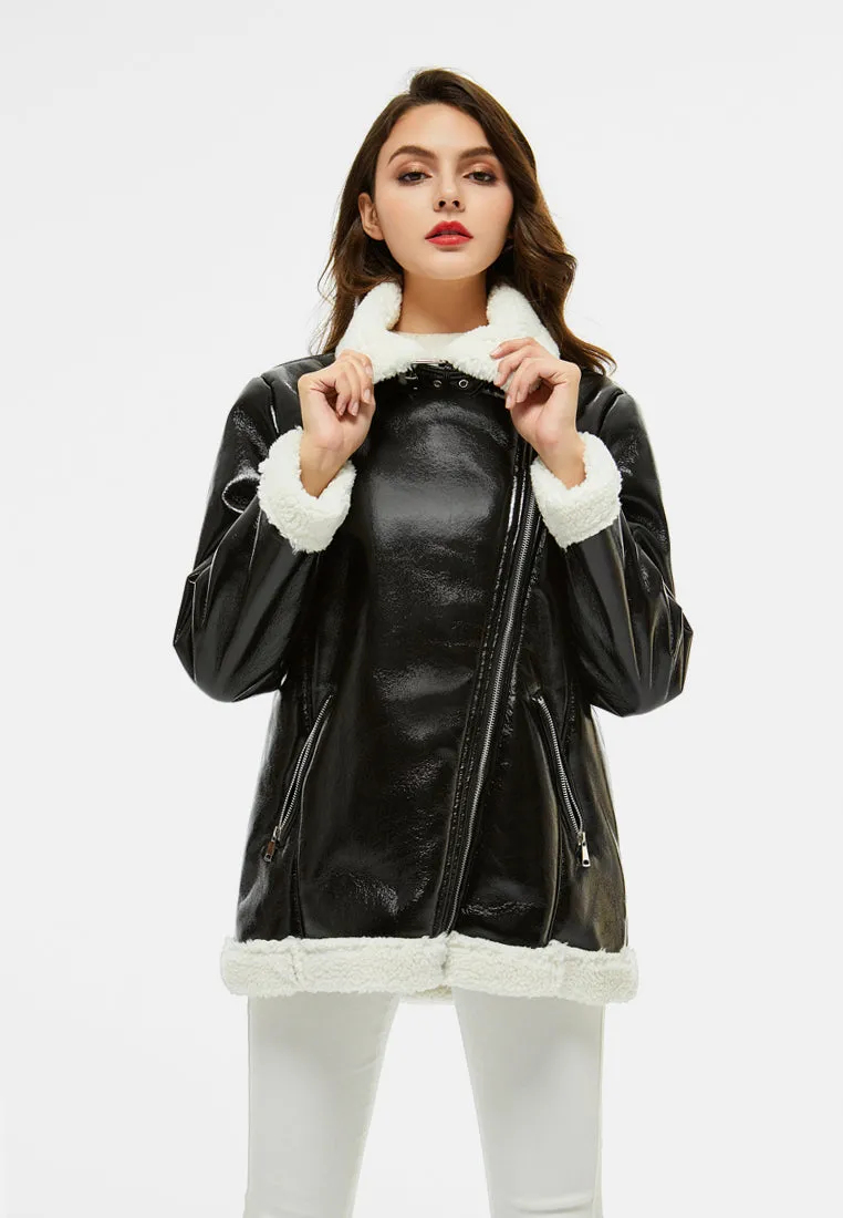 faux leather fur lined jacket