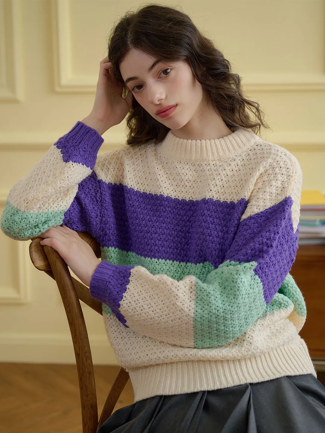 【Final Sale】Esther Color-Blocked Ribbed Cozy Sweater