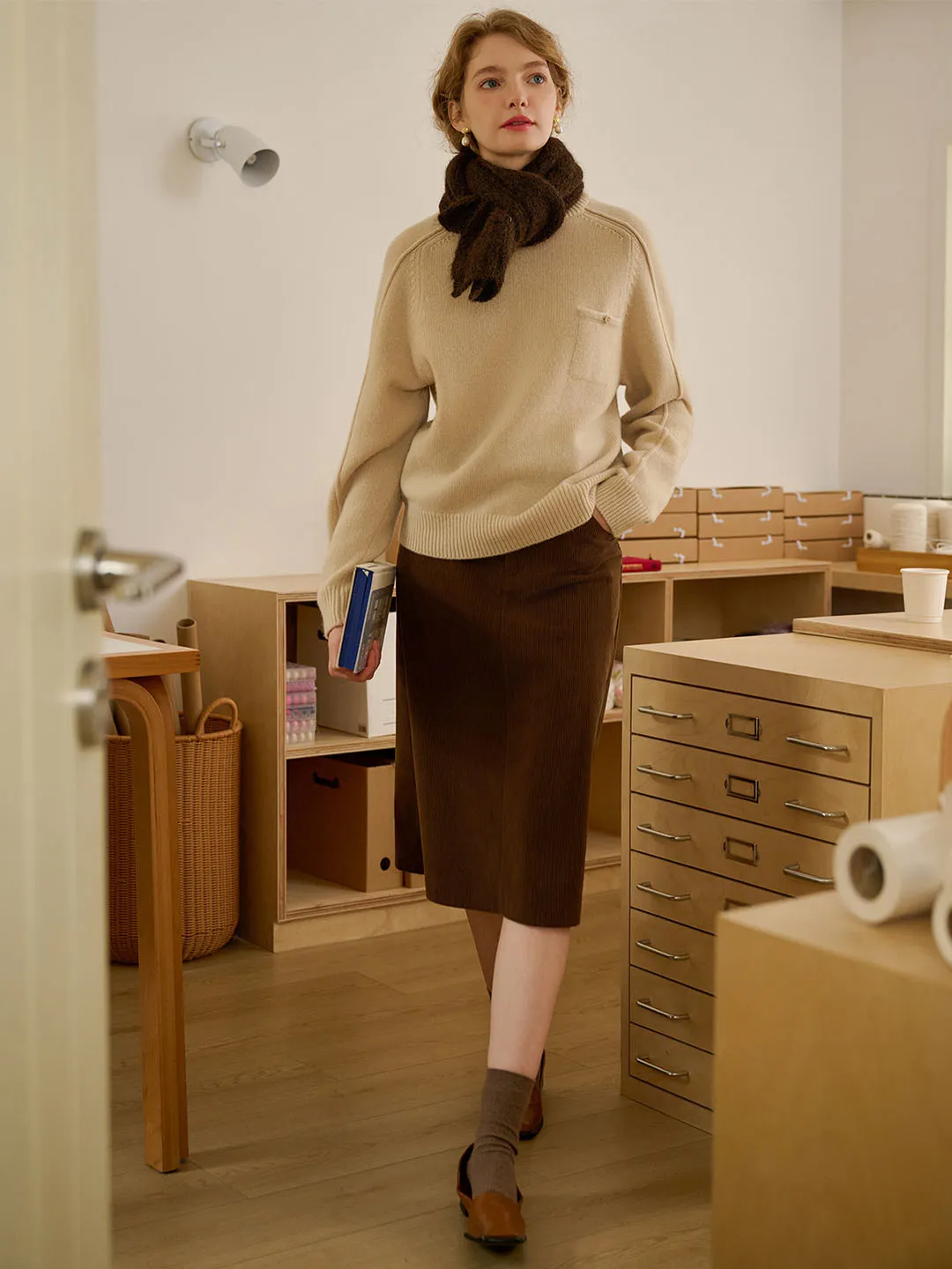 【Final Sale】Natalie Solid Raglan Sleeve Pocket Patched 100% Wool Sweater