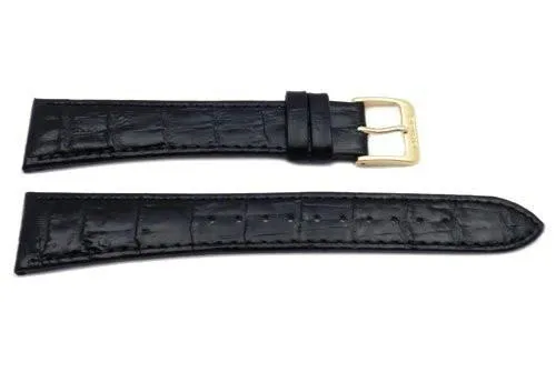 FITS Seiko Black Alligator Grain Leather 20mm Long Watch Band