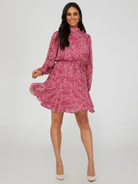 Floral Print Mock Neck Mini Dress