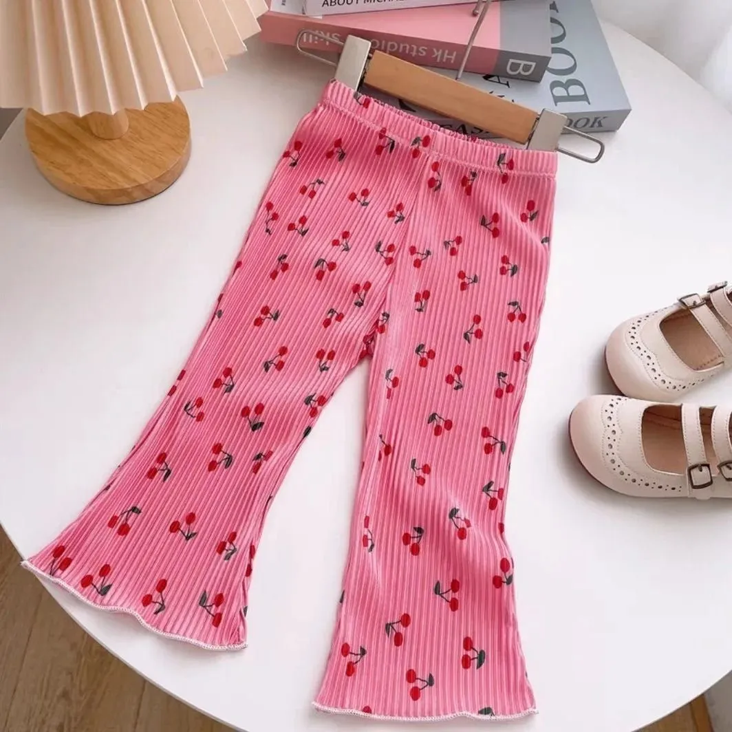 Floral Ribbed Flare Pants for Kids