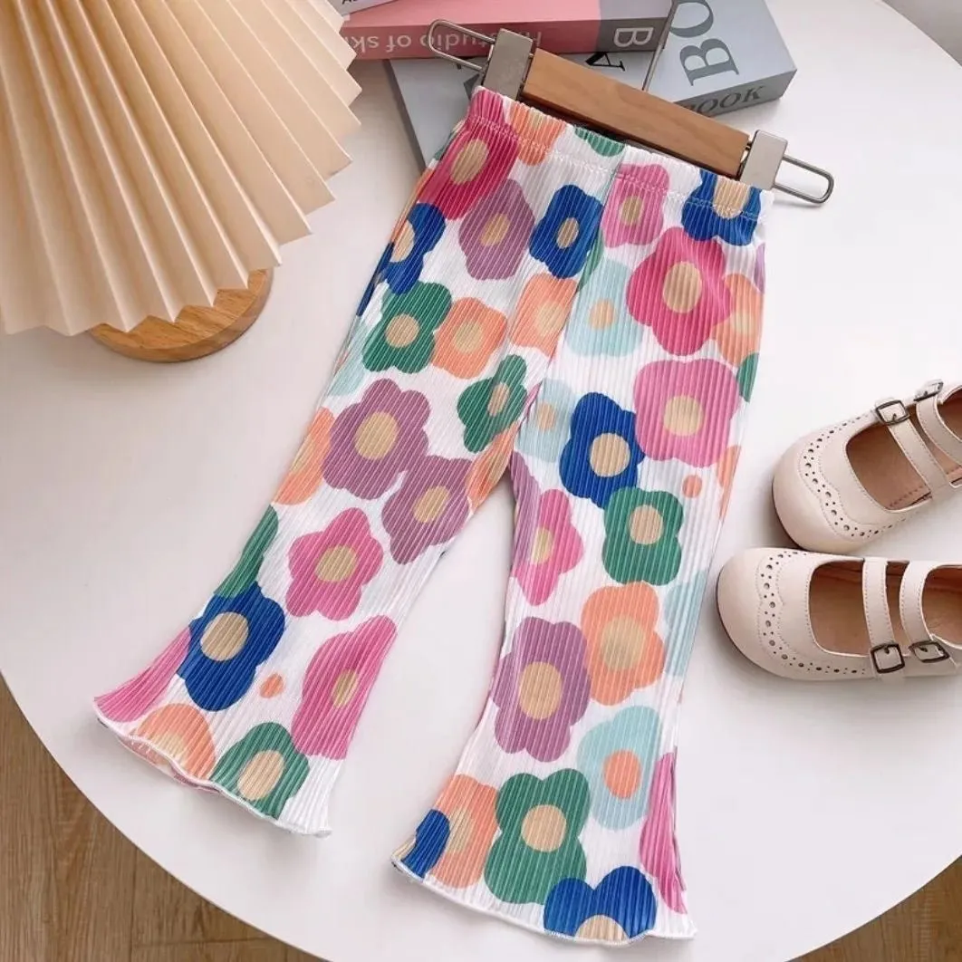 Floral Ribbed Flare Pants for Kids