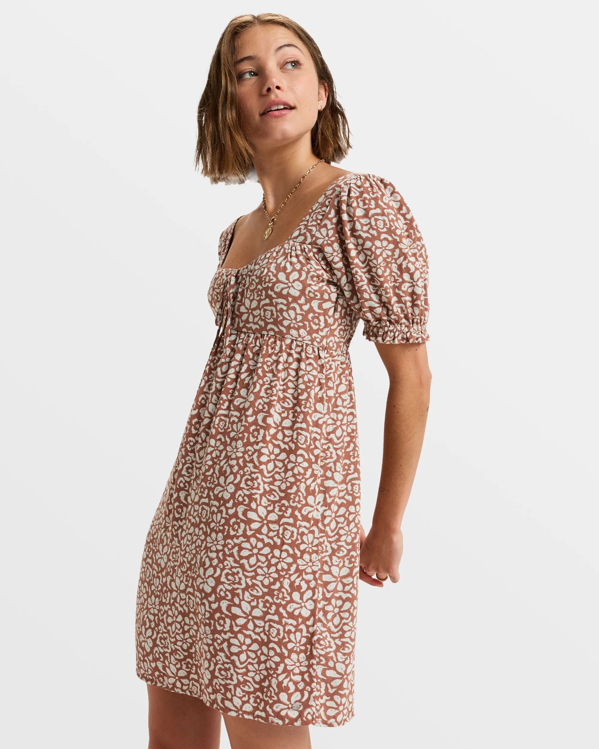 Frill Bloom Mini Dress - Russet Freefallin Floral Fresh