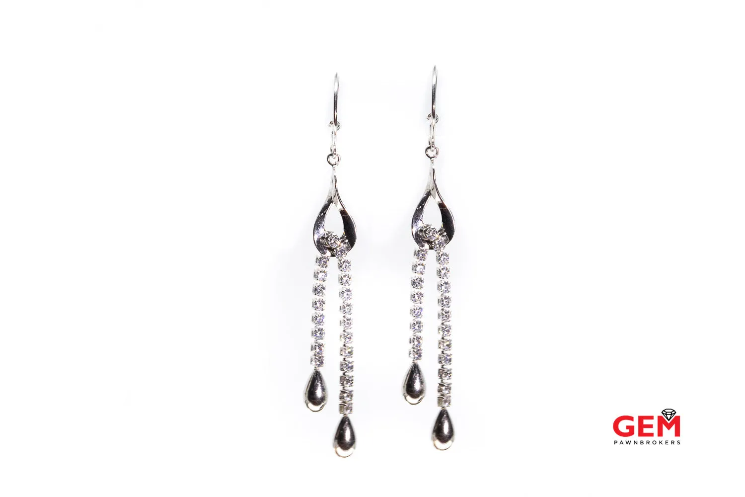 Fringe Chandaliere Drop Cubic Zirconia Earrings Fish Hook Back 14Kt White Gold 585