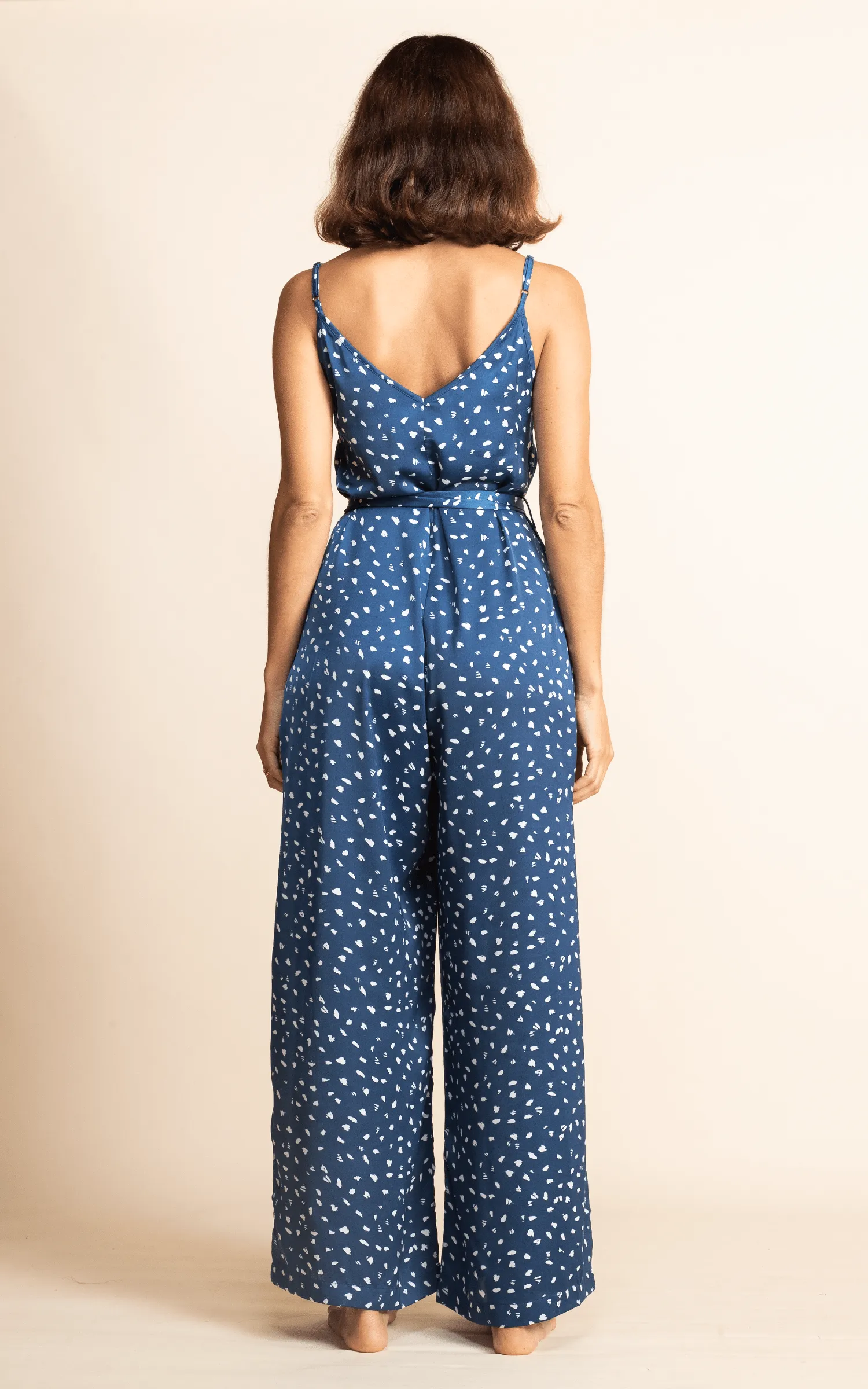 Gabriella Jumpsuit in Abstract White on Navy