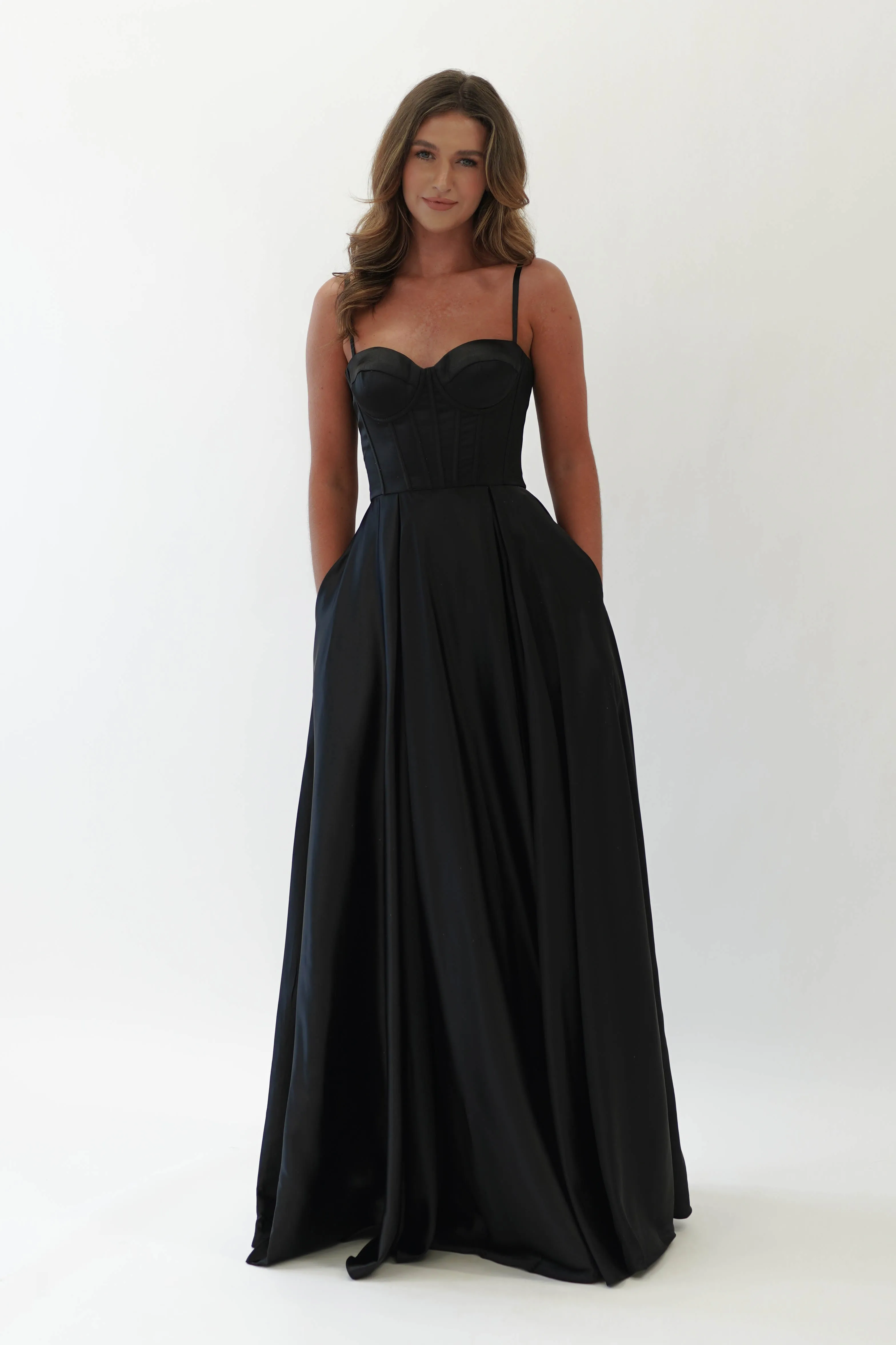 Georgia Soft Satin Maxi Gown | Black