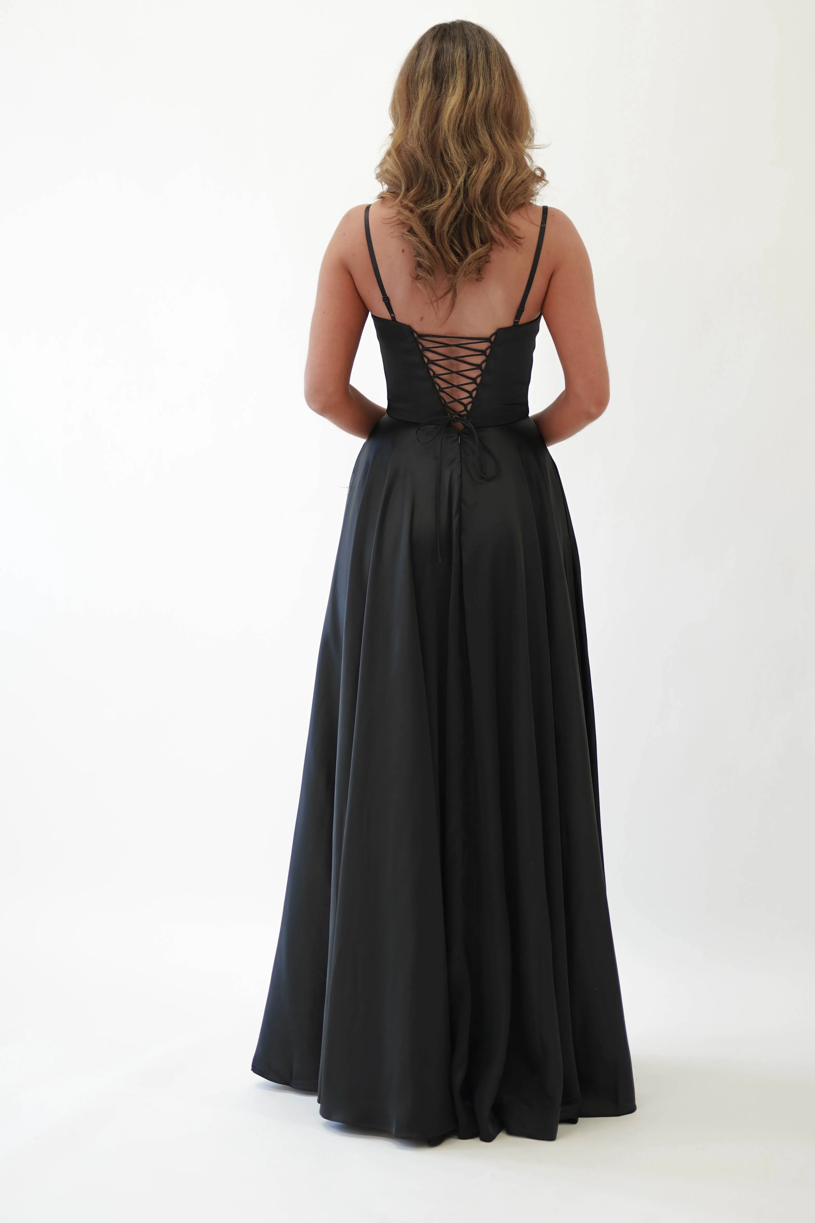 Georgia Soft Satin Maxi Gown | Black