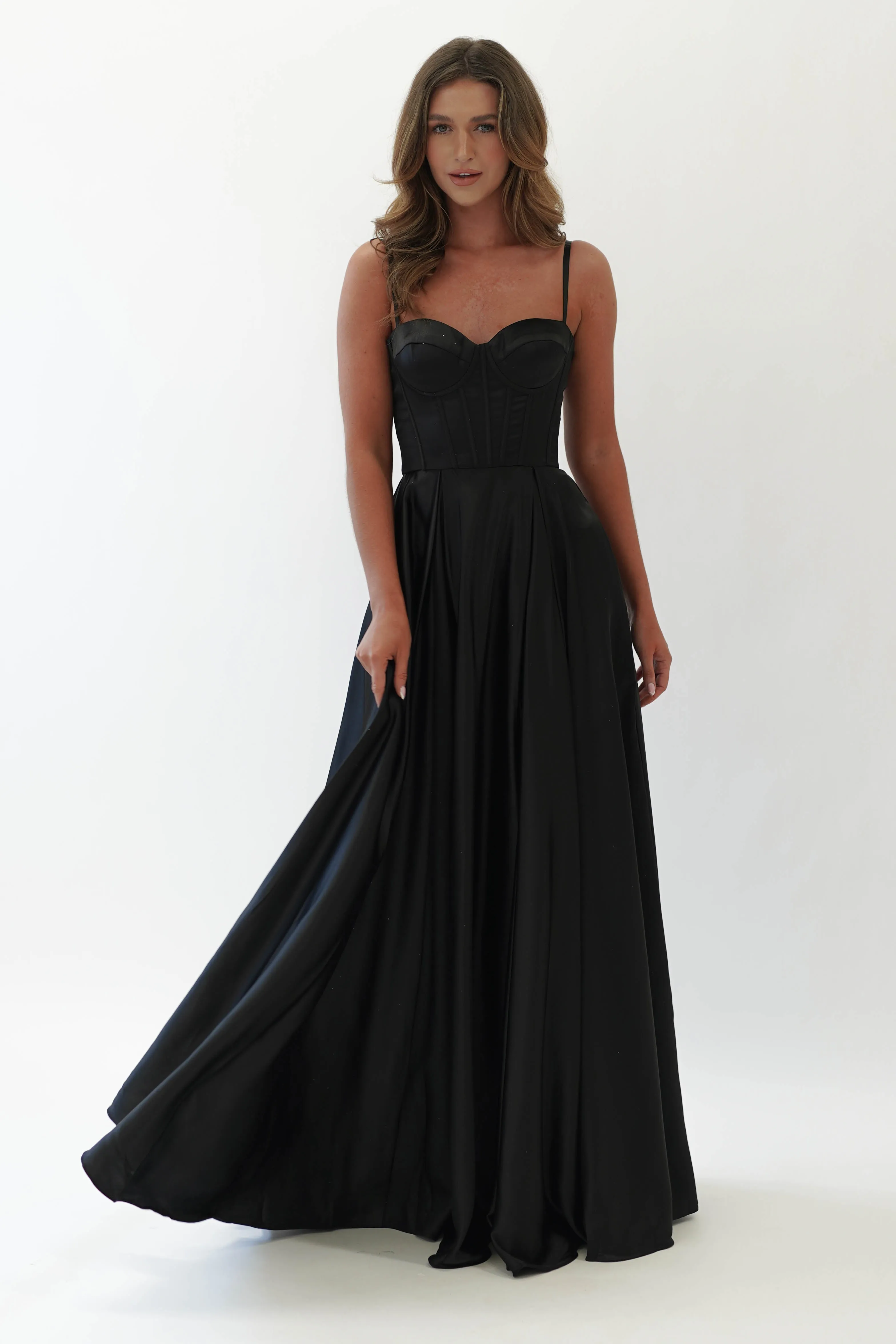 Georgia Soft Satin Maxi Gown | Black