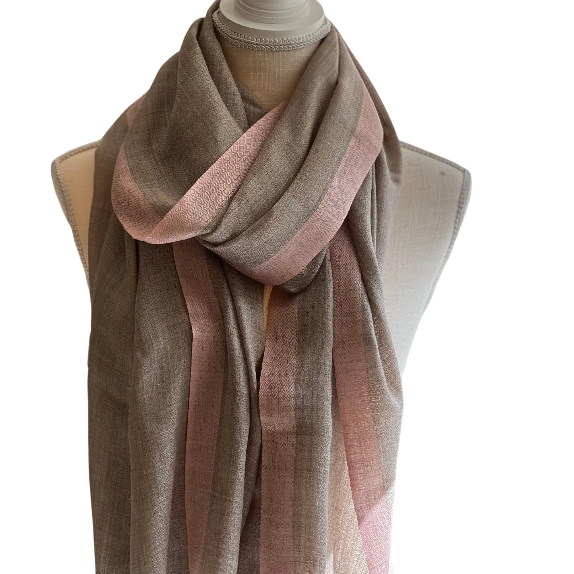 Gray and Pink Cashmere Scarf, Super Soft Shawl, Luxury Gift For Her