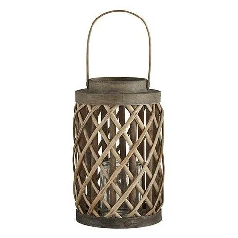 Grey Cylinder Willow Lantern - Small