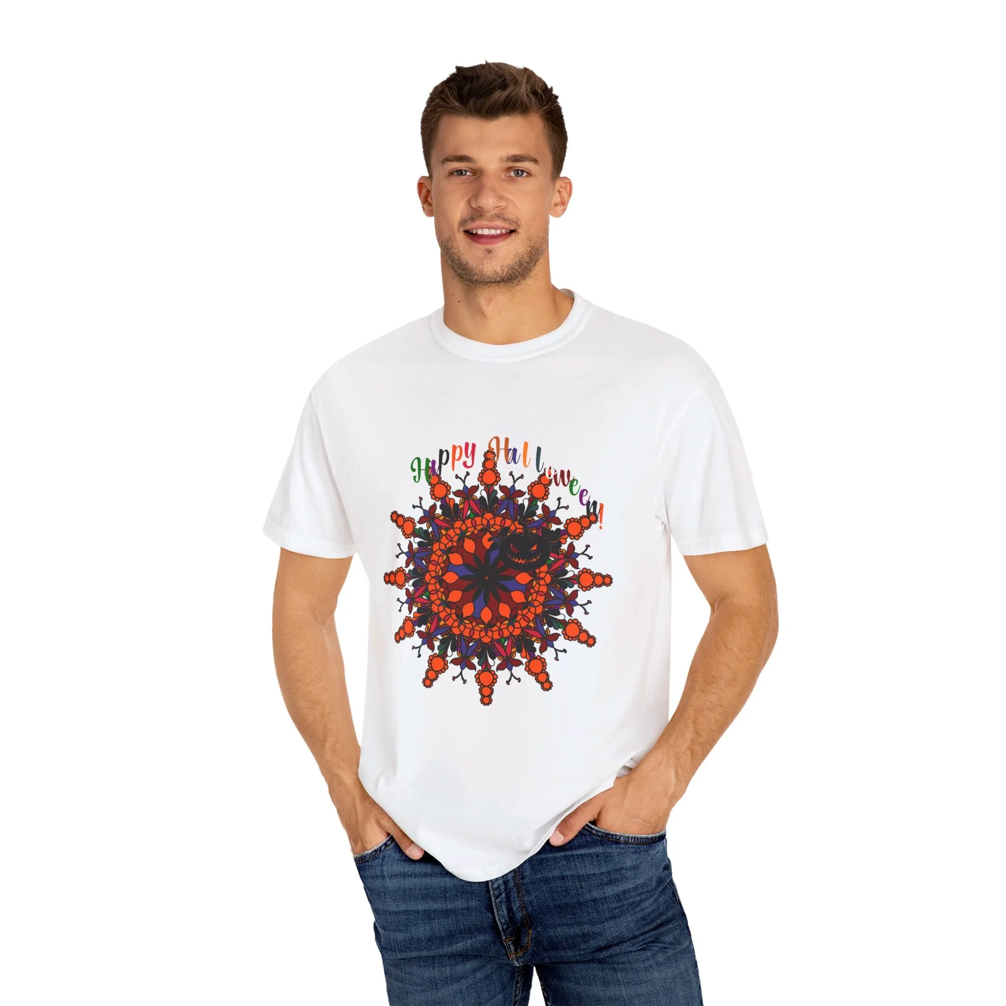 Handmade Pumpkin Mandala Tee - Unisex Mandala Design