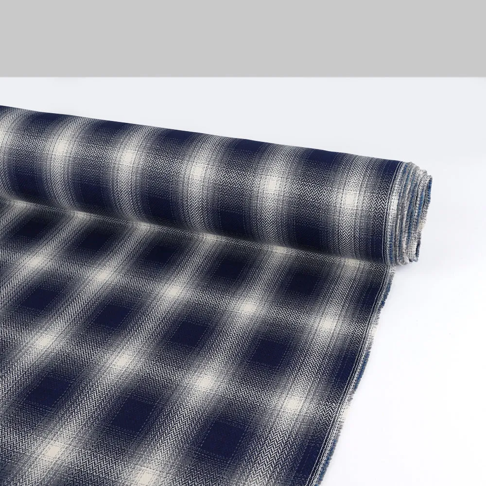 Hazy Herringbone Cotton Check - Navy / Ivory