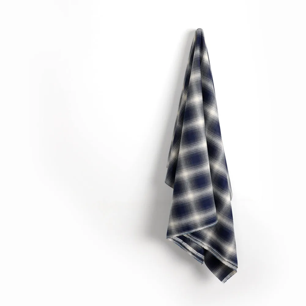 Hazy Herringbone Cotton Check - Navy / Ivory