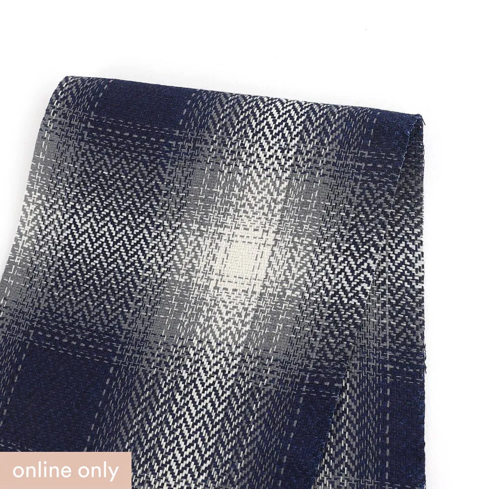 Hazy Herringbone Cotton Check - Navy / Ivory